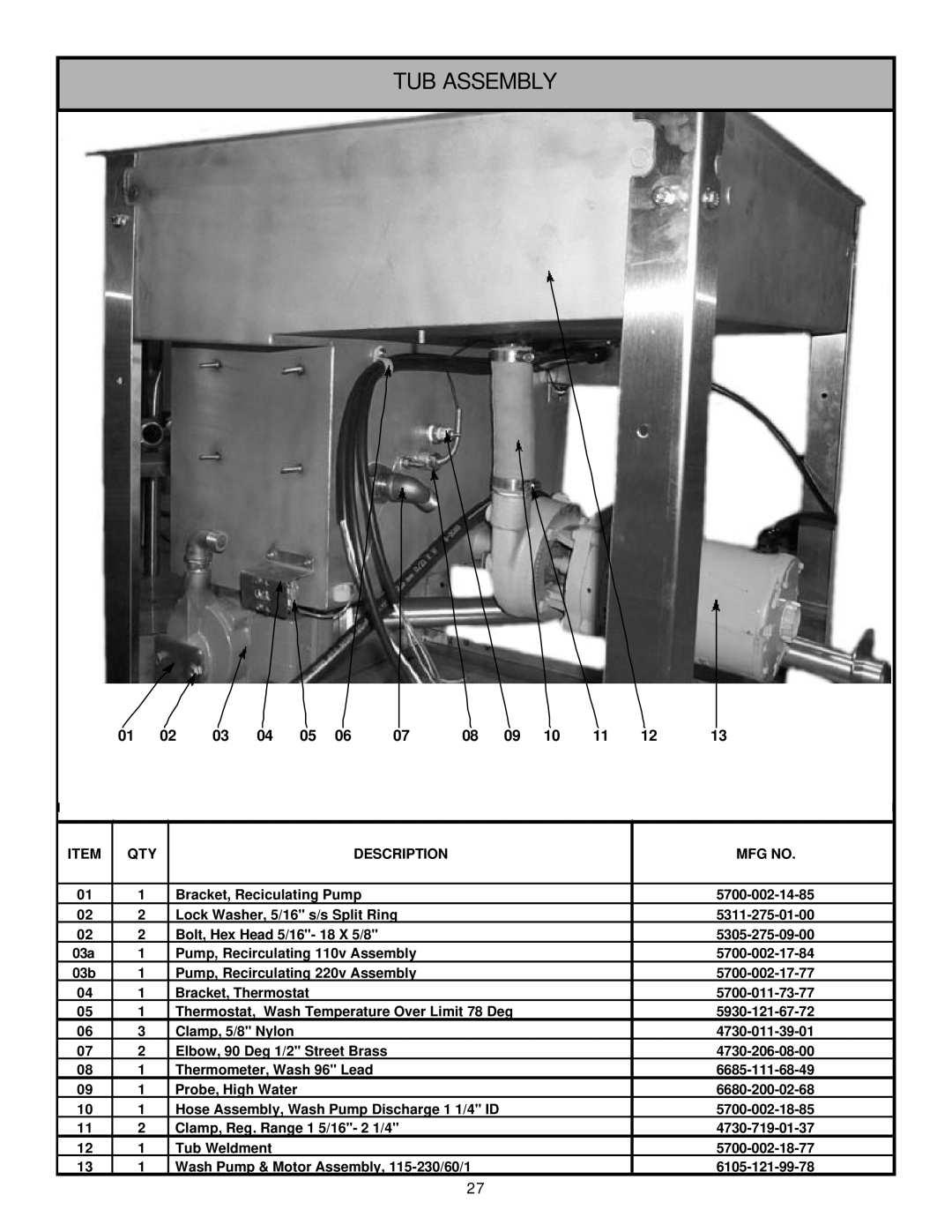 Jackson Tempstar GP technical manual Tub Assembly 