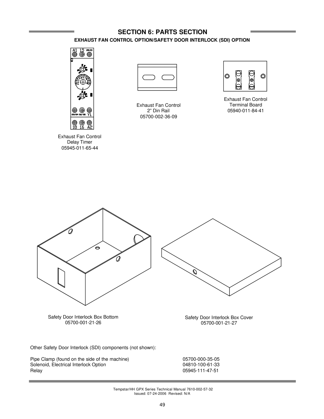 Jackson TEMPSTAR HH GPX, TEMPSTAR GPX technical manual Exhaust FAN Control OPTION/SAFETY Door Interlock SDI Option 