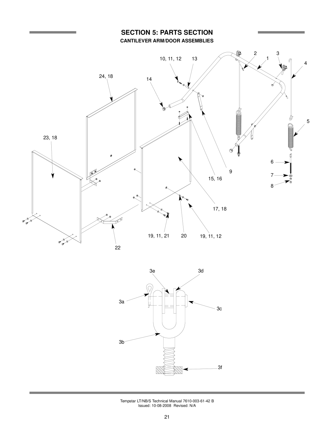 Jackson Tempstar S technical manual Cantilever ARM/DOOR Assemblies, 10, 11, 19, 11, 3e3d 