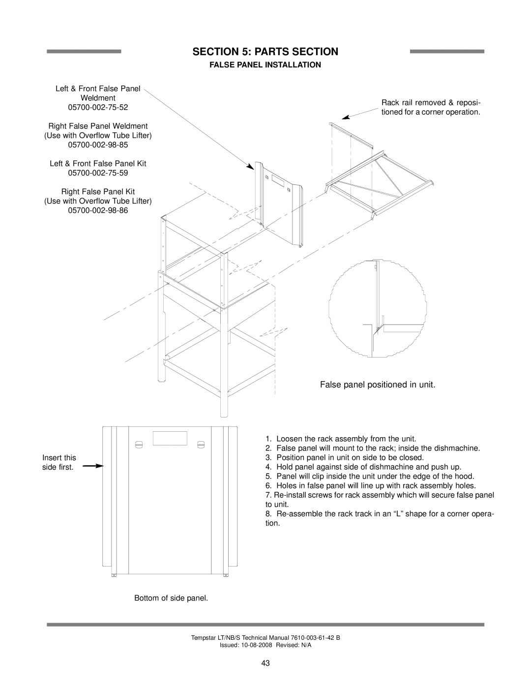 Jackson Tempstar S technical manual False panel positioned in unit 