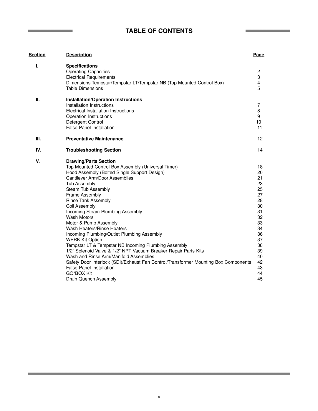 Jackson Tempstar S technical manual Table of Contents 