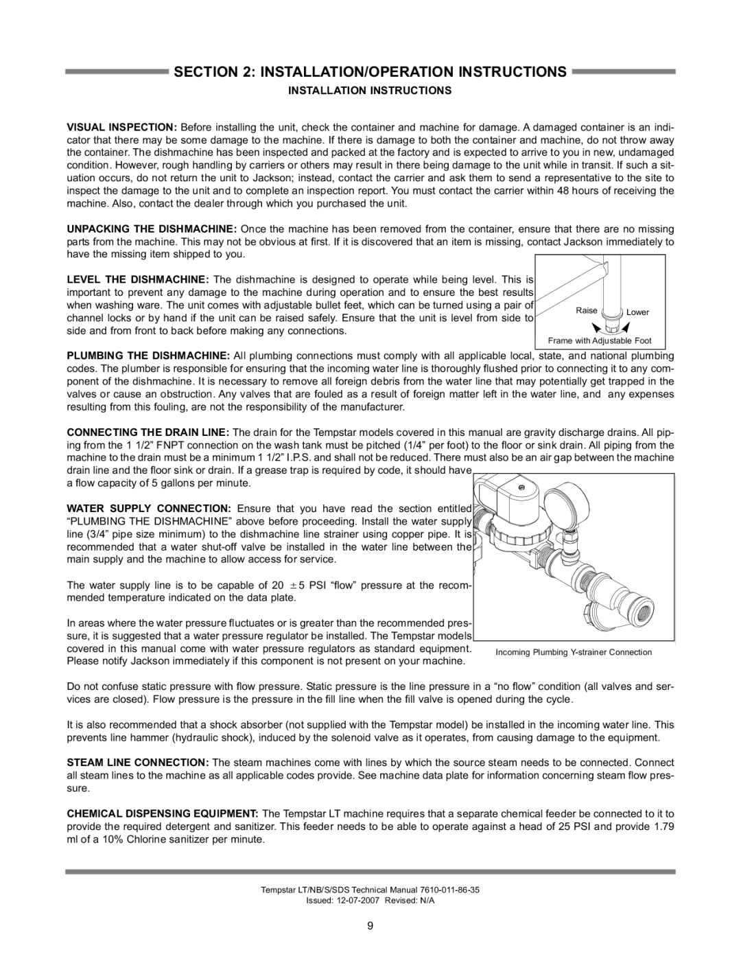 Jackson Tempstar Series technical manual INSTALLATION/OPERATION Instructions, Installation Instructions 