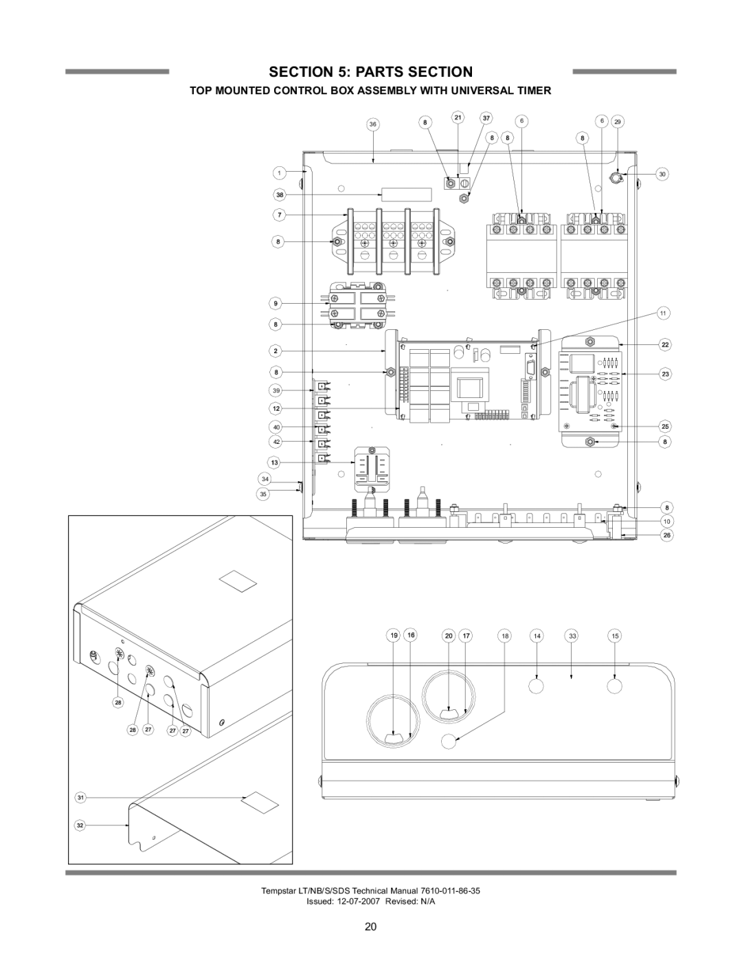 Jackson Tempstar Series technical manual Parts Section, TOP Mounted Control BOX Assembly with Universal Timer 