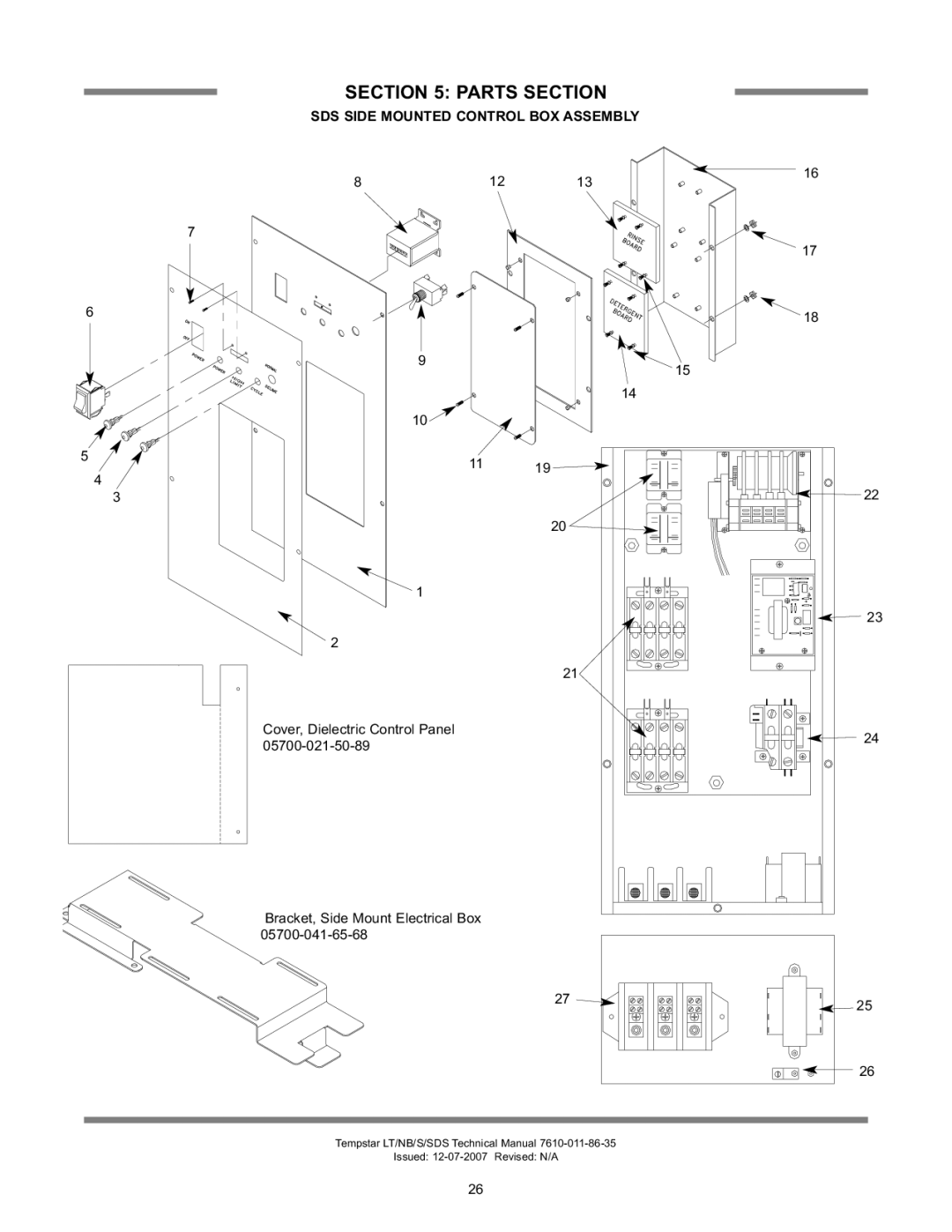 Jackson Tempstar Series technical manual SDS Side Mounted Control BOX Assembly 