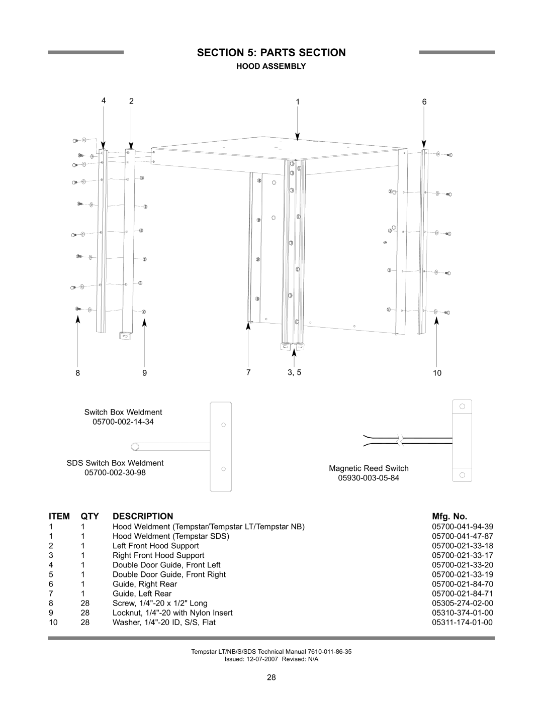 Jackson Tempstar Series technical manual Hood Assembly 