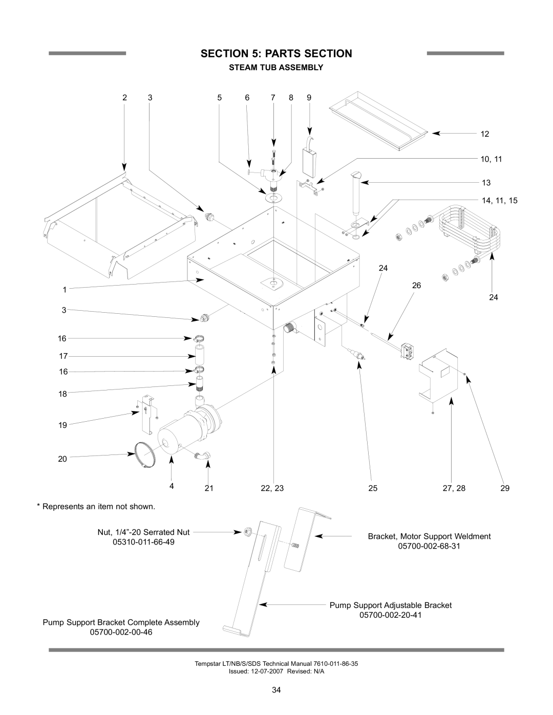 Jackson Tempstar Series technical manual Steam TUB Assembly 