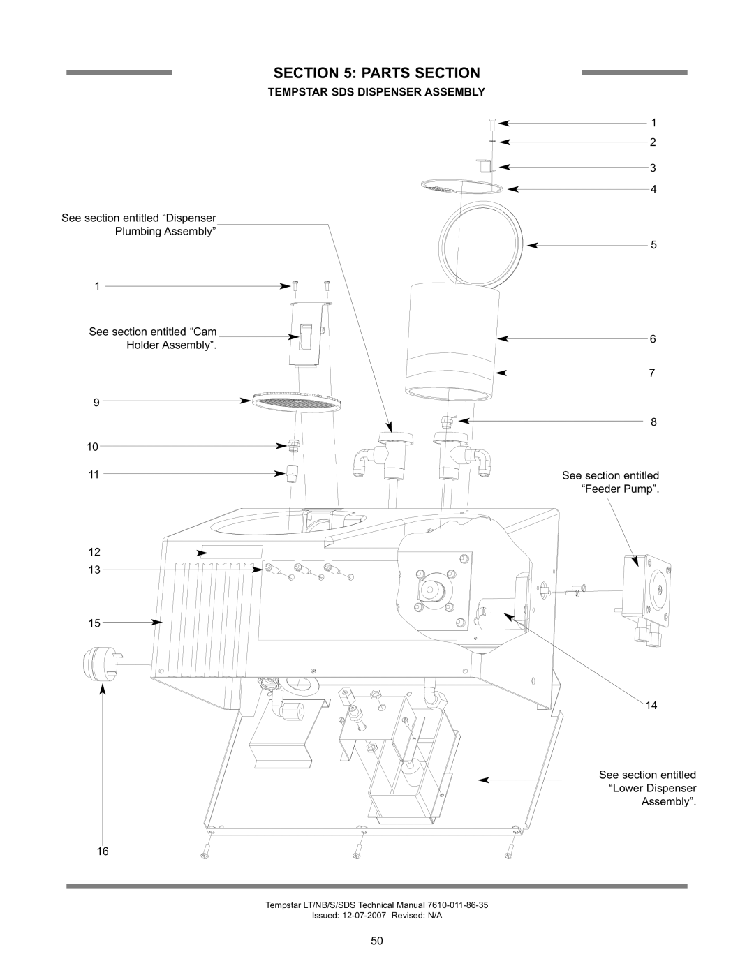 Jackson Tempstar Series technical manual Tempstar SDS Dispenser Assembly 