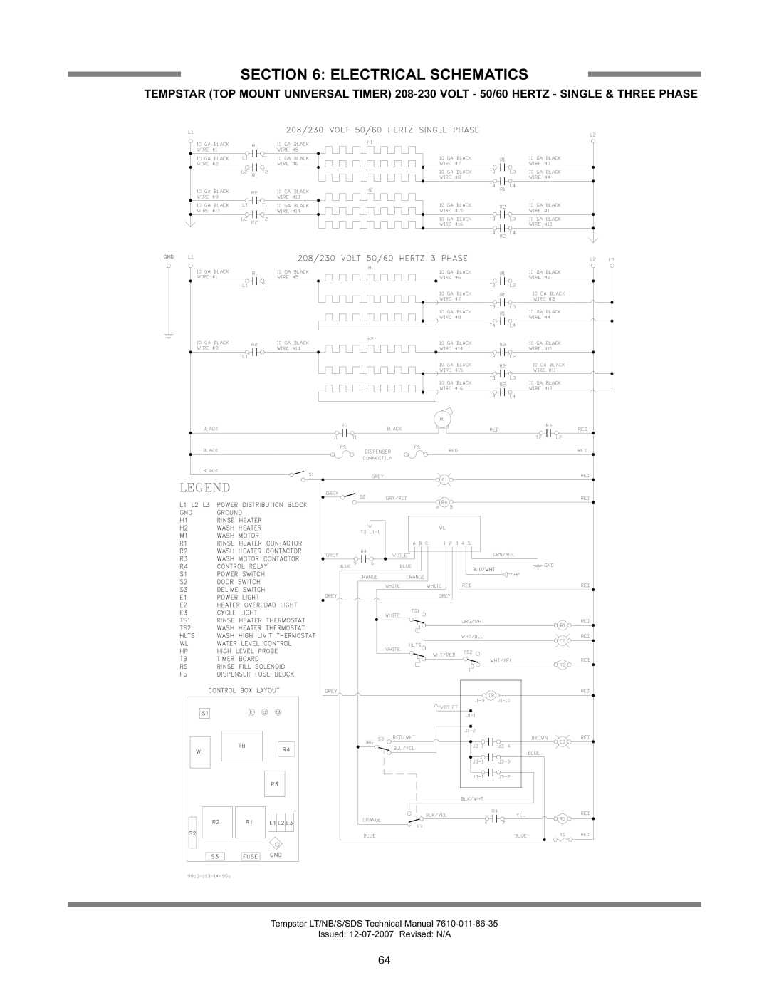 Jackson Tempstar Series technical manual Electrical Schematics 