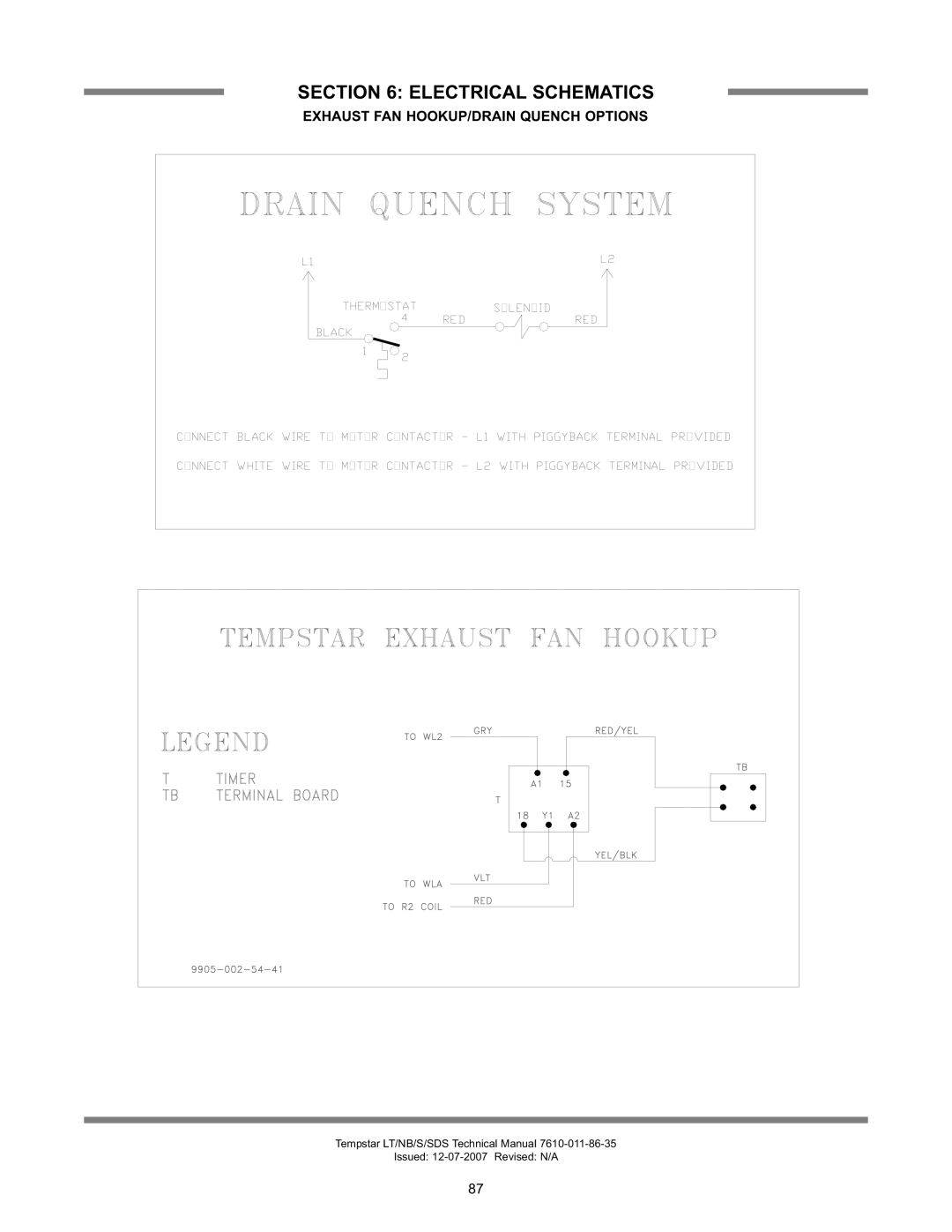 Jackson Tempstar Series technical manual Exhaust FAN HOOKUP/DRAIN Quench Options 