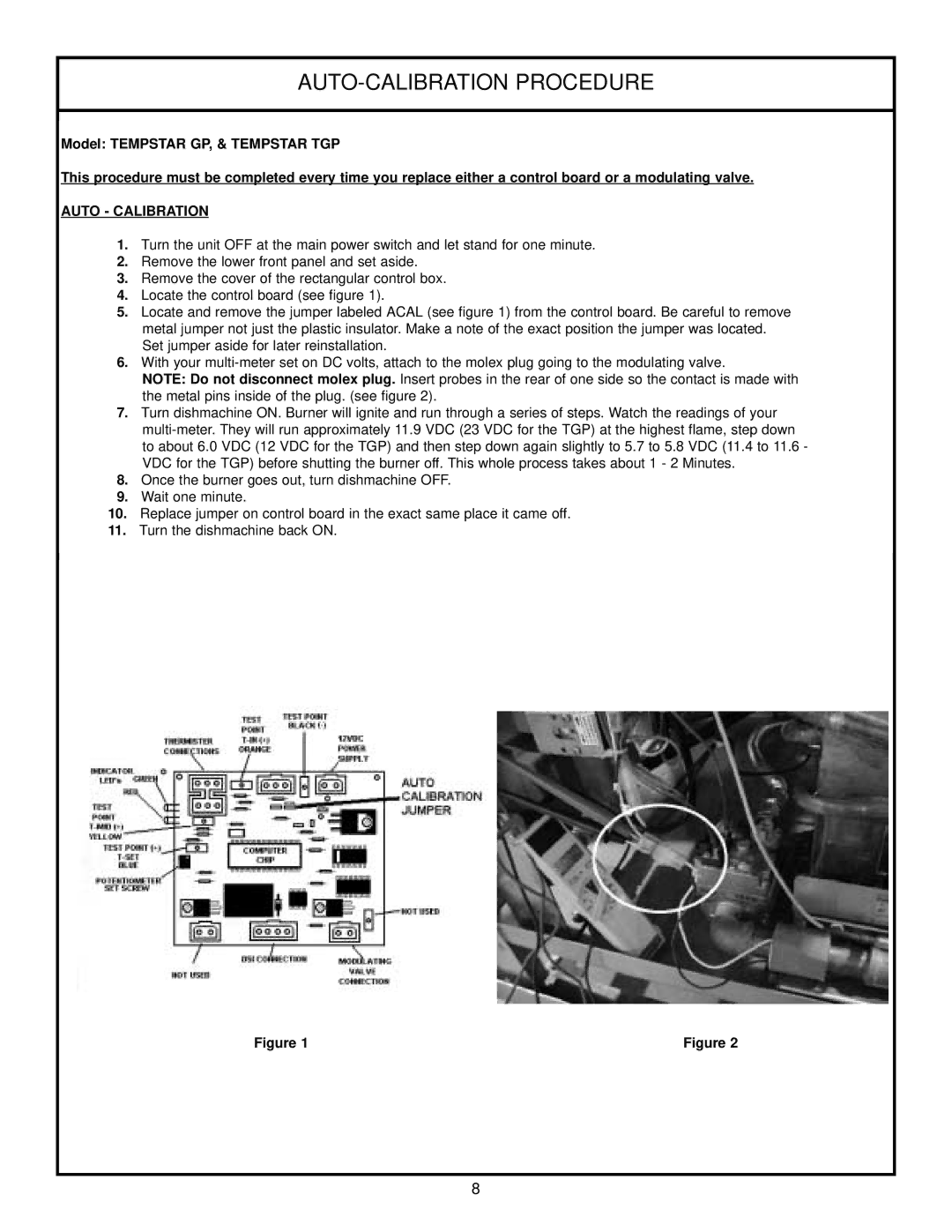 Jackson Tempstar TGP technical manual AUTO-CALIBRATION Procedure, Auto Calibration 