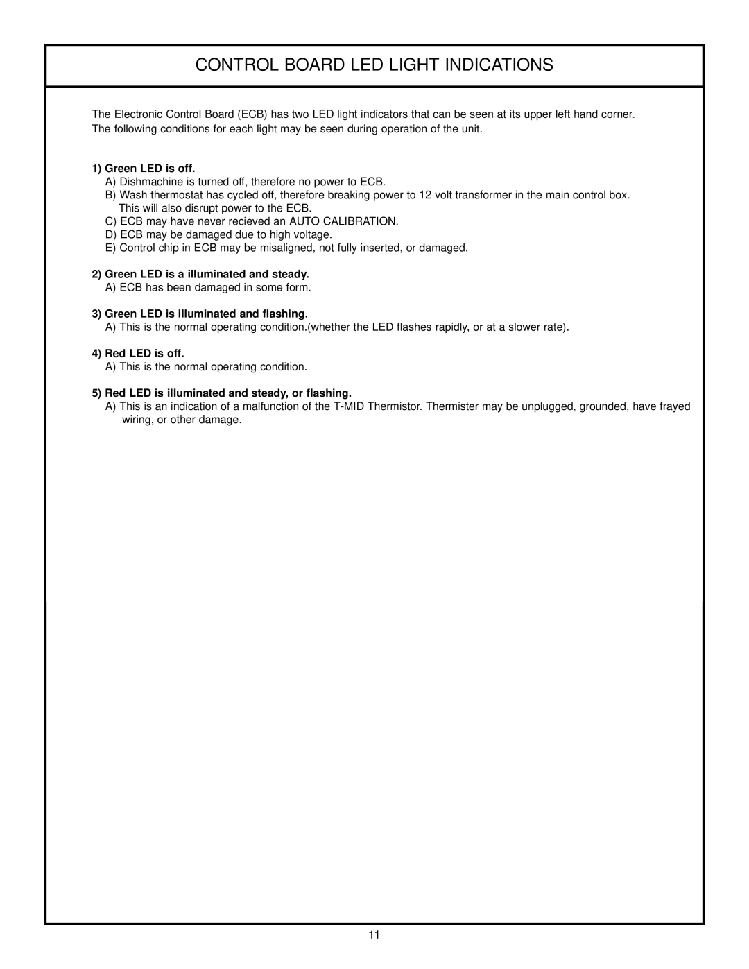Jackson Tempstar TGP technical manual Control Board LED Light Indications, Green LED is off 