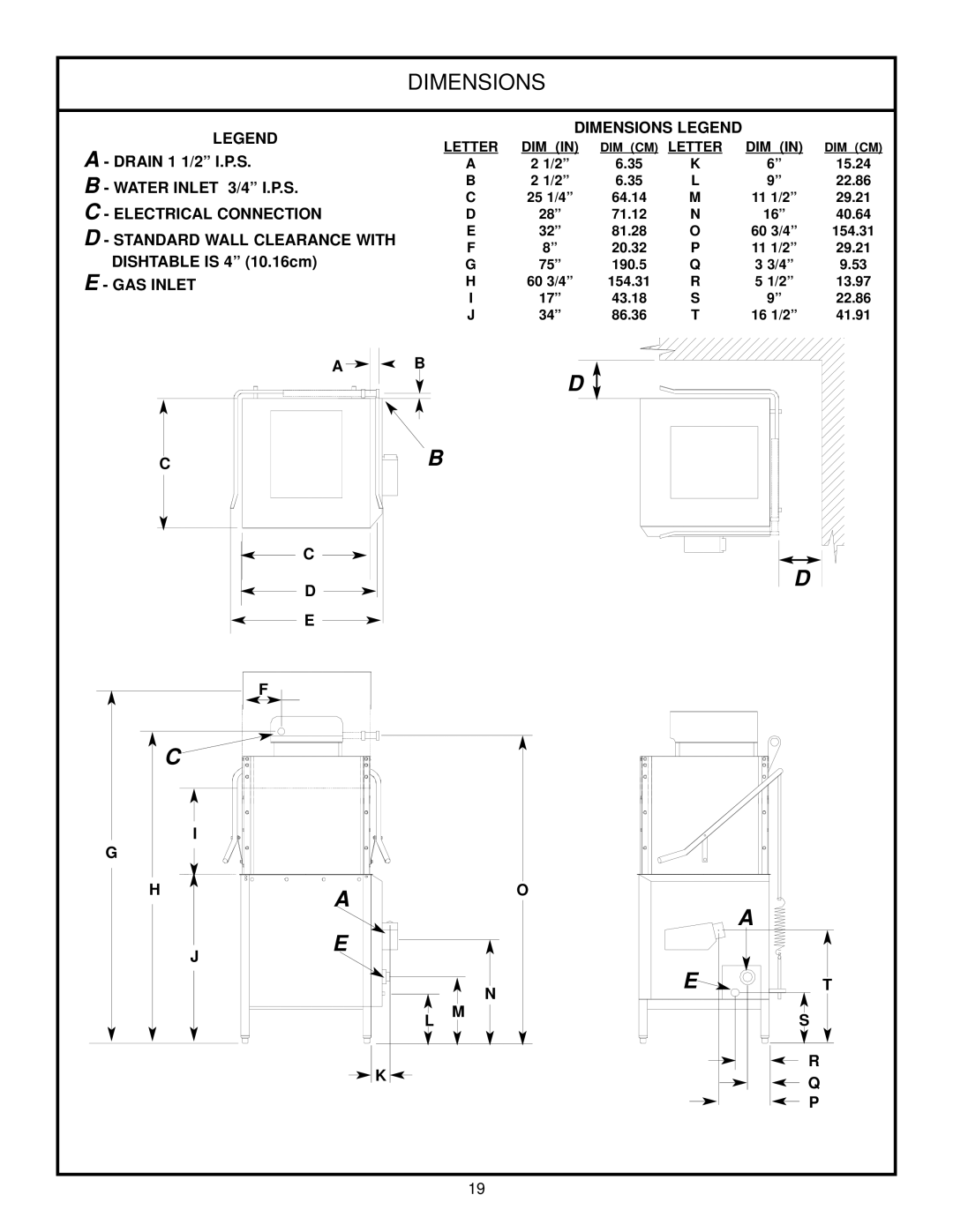 Jackson Tempstar TGP technical manual Dimensions, Letter DIM 