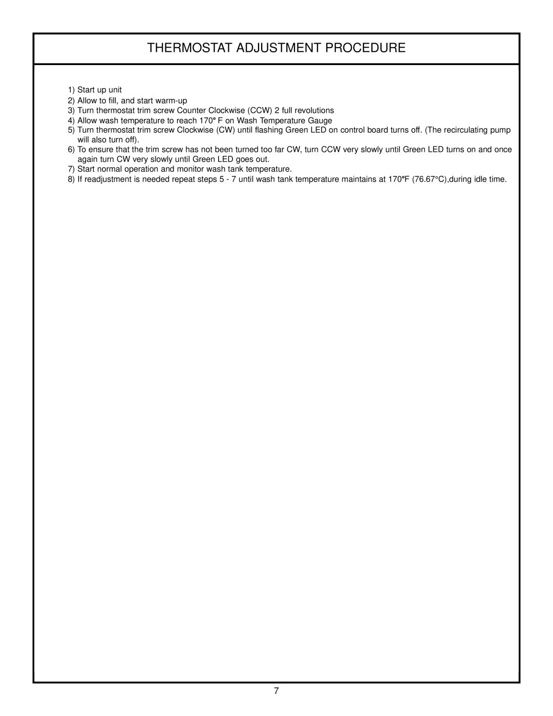 Jackson Tempstar TGP technical manual Thermostat Adjustment Procedure 