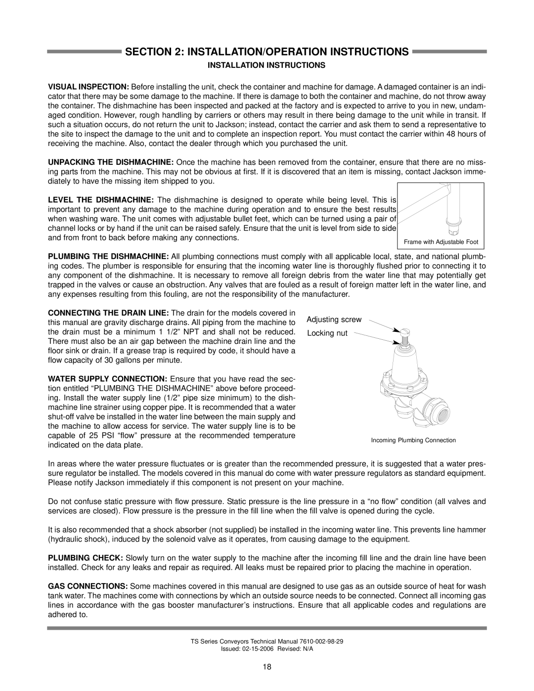 Jackson TS-66G, TSC-66GPP, TSC-44GP, TS-44GP INSTALLATION/OPERATION Instructions, Installation Instructions 