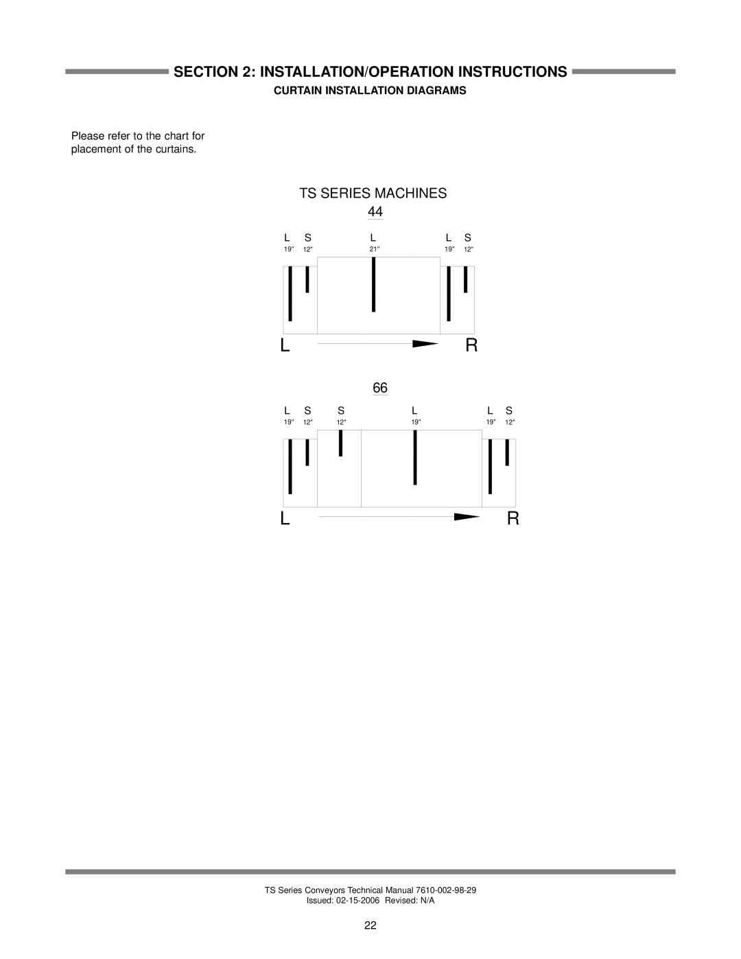 Jackson TS-66G, TSC-66GPP, TSC-44GP, TS-44GP technical manual Curtain Installation Diagrams 