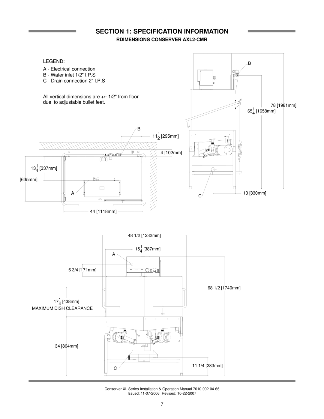 Jackson AXL2-CML technical manual Rdimensions Conserver AXL2-CMR 