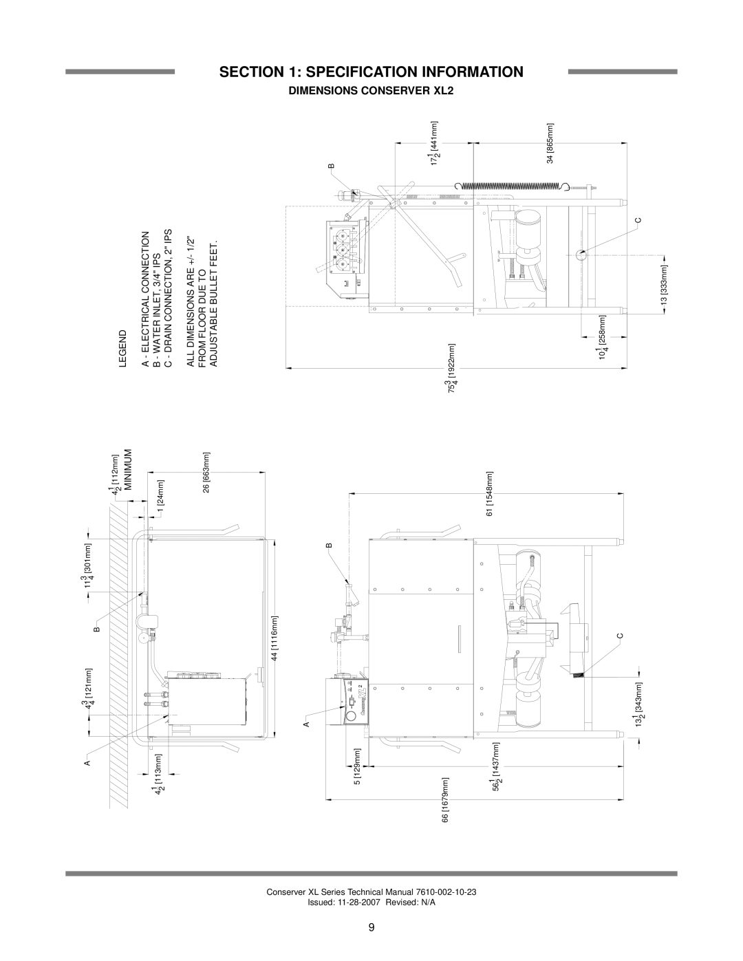 Jackson AXL2-CMR, AXL2-CML technical manual Dimensions Conserver XL2 