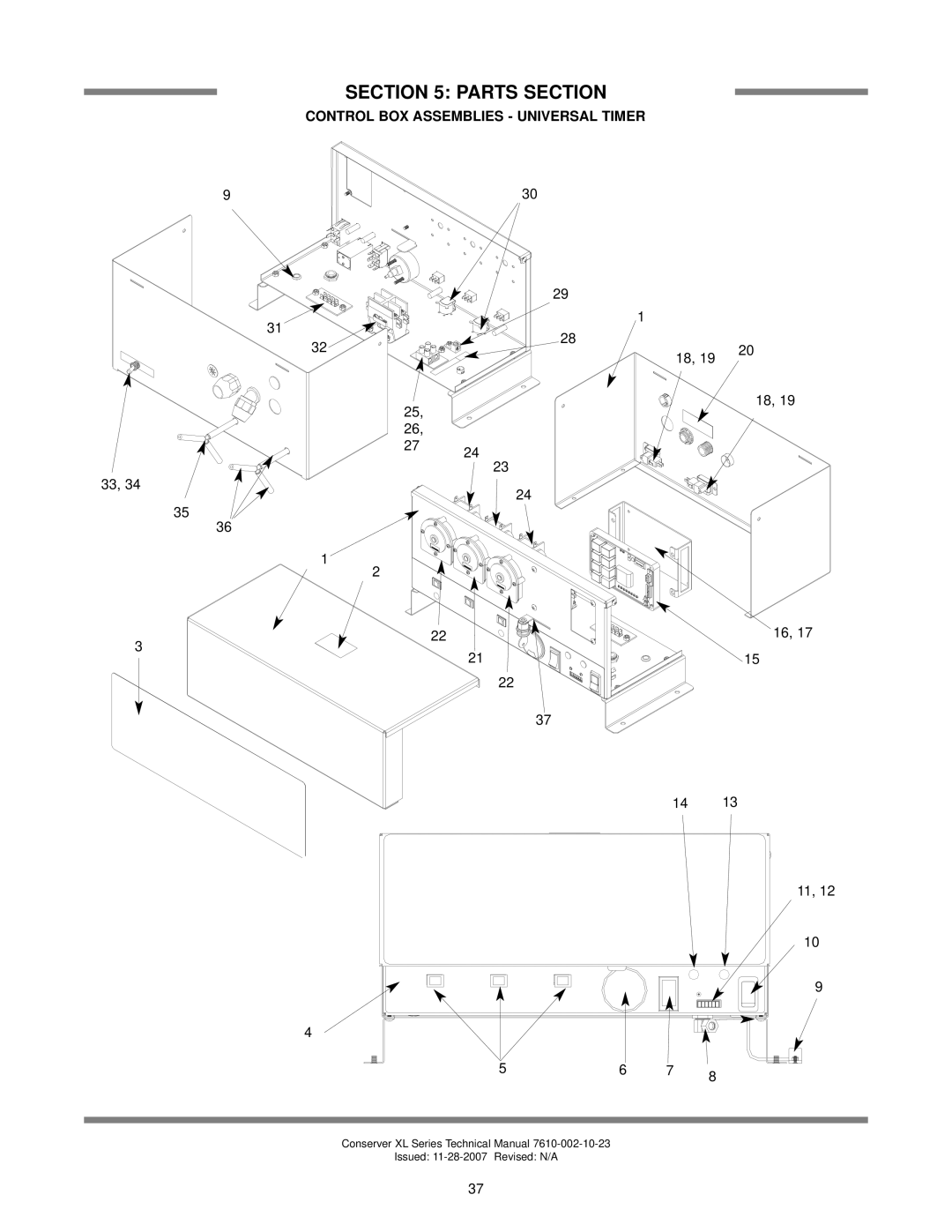 Jackson AXL2-CMR, AXL2-CML technical manual Parts Section, Control BOX Assemblies Universal Timer 