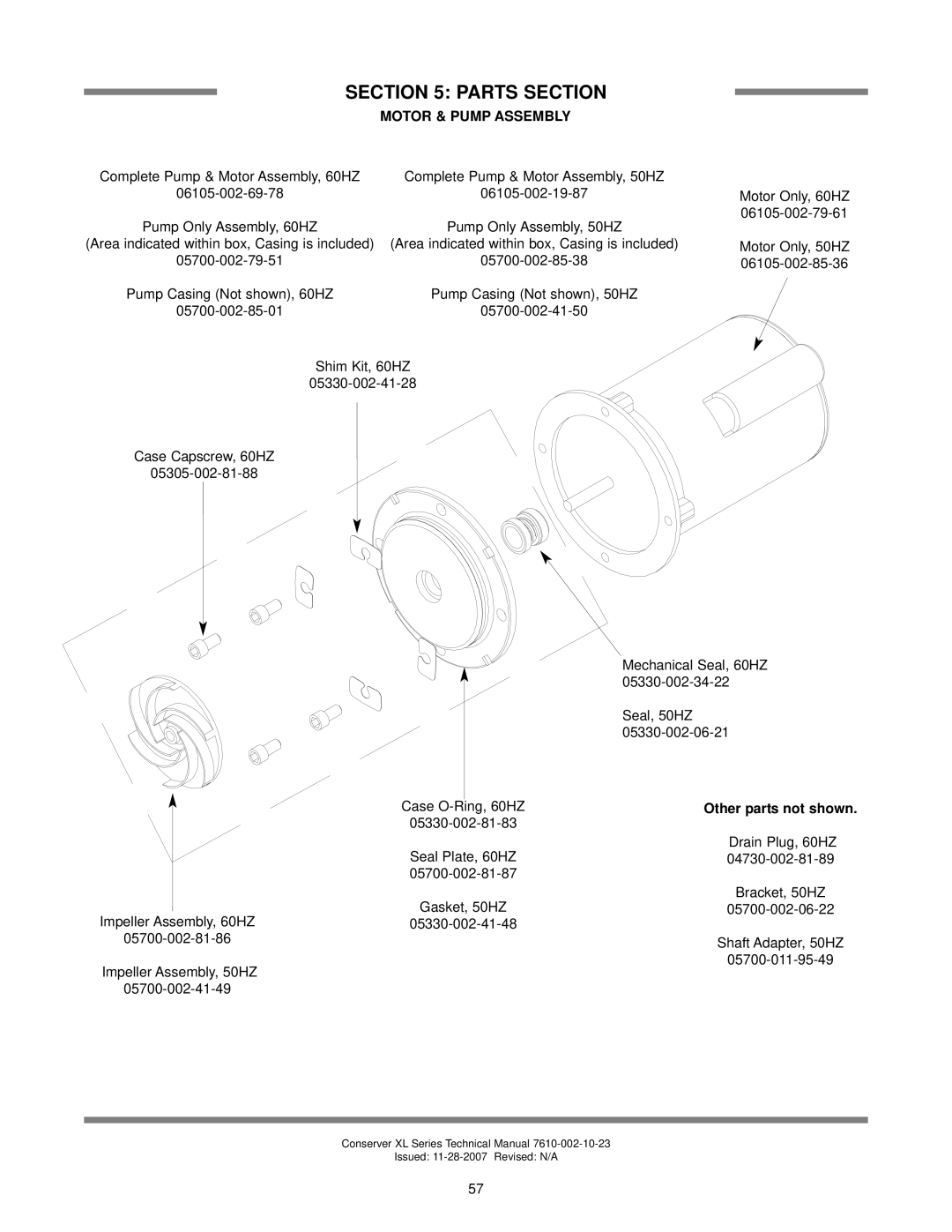 Jackson AXL2-CMR, AXL2-CML technical manual Motor & Pump Assembly, Other parts not shown 