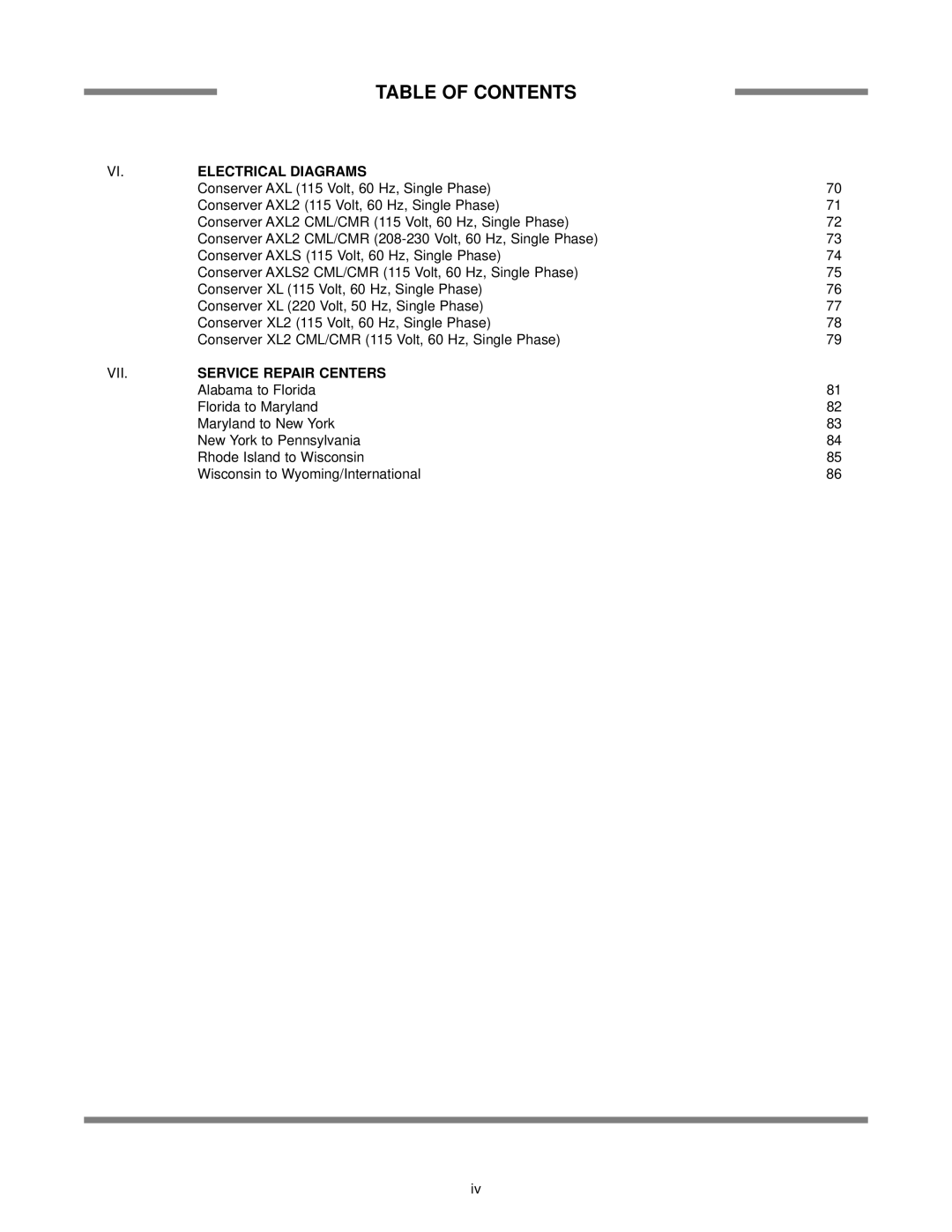 Jackson AXL2-CMR, AXL2-CML technical manual Electrical Diagrams, Service Repair Centers 