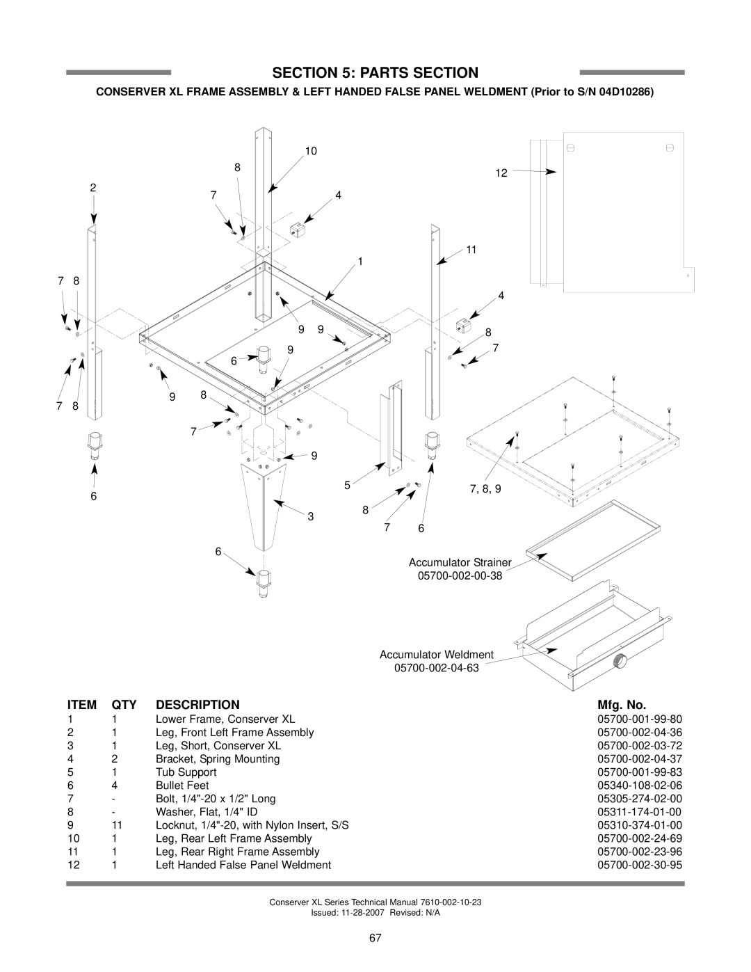 Jackson AXL2-CML, AXL2-CMR technical manual Lower Frame, Conserver XL 