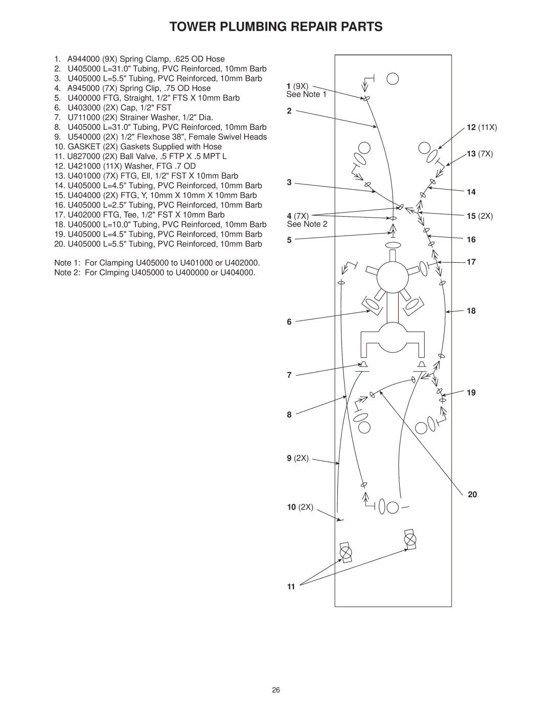 Jacuzzi 2 Wall and 3 Wall manual Tower Plumbing Repair Parts 