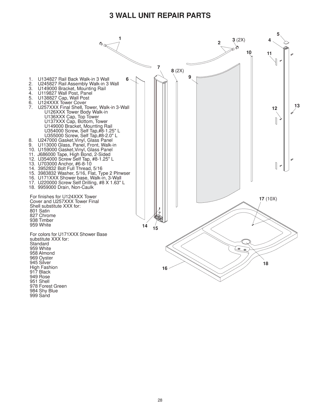 Jacuzzi 2 Wall and 3 Wall manual Wall Unit Repair Parts 