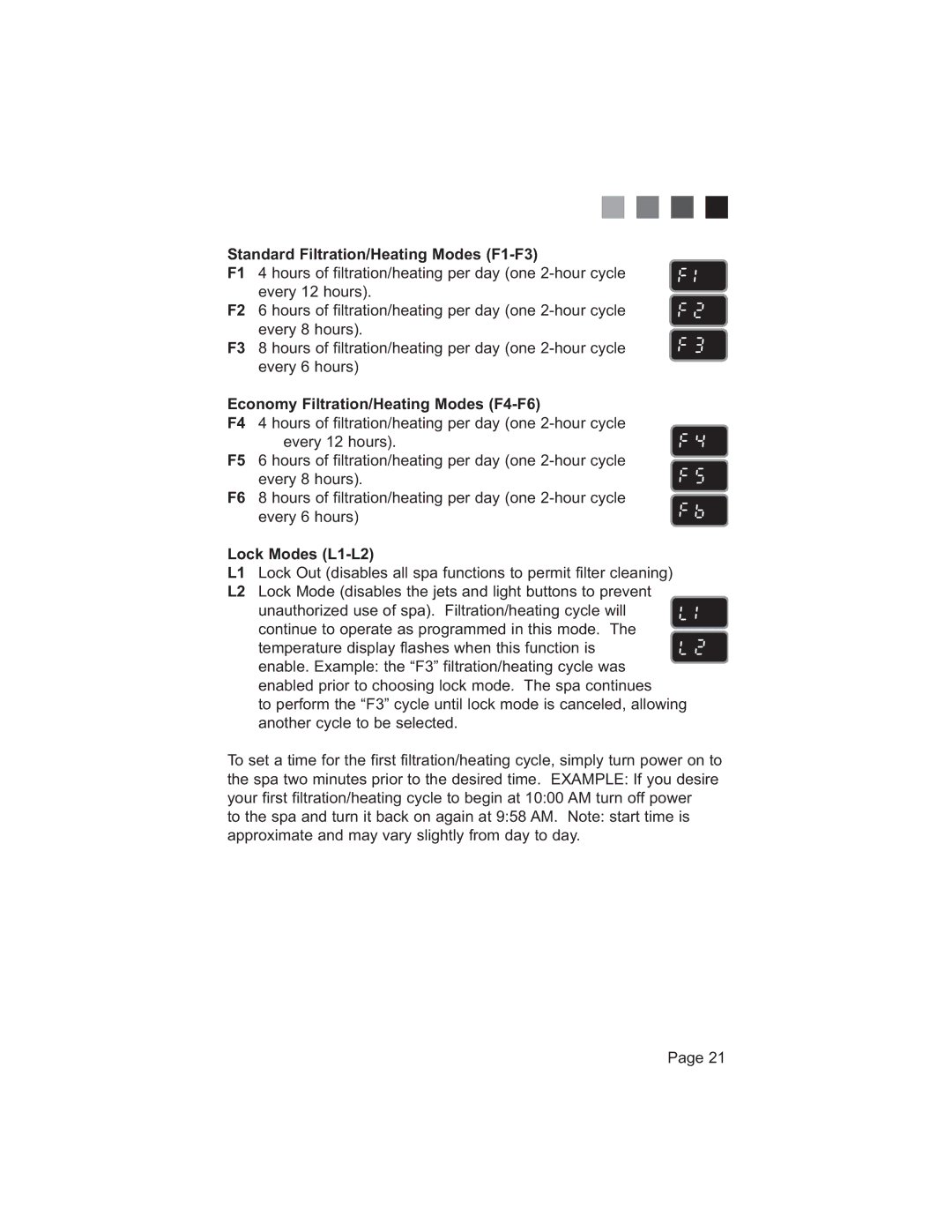 Jacuzzi 200 Series manual 6WDQGDUGLOWUDWLRQ+HDWLQJ0RGHV, 3DJH 