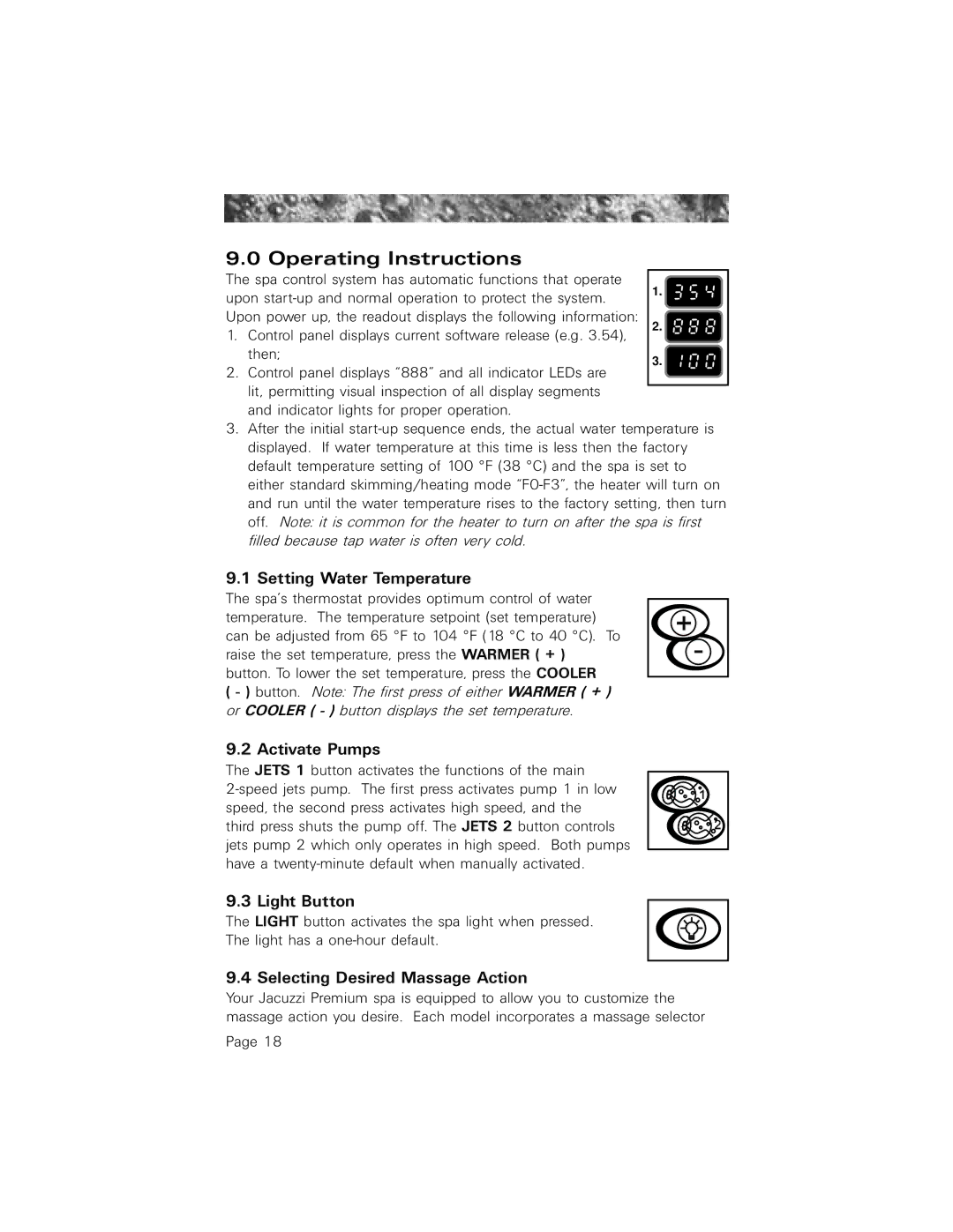 Jacuzzi 2003+ owner manual Operating Instructions 