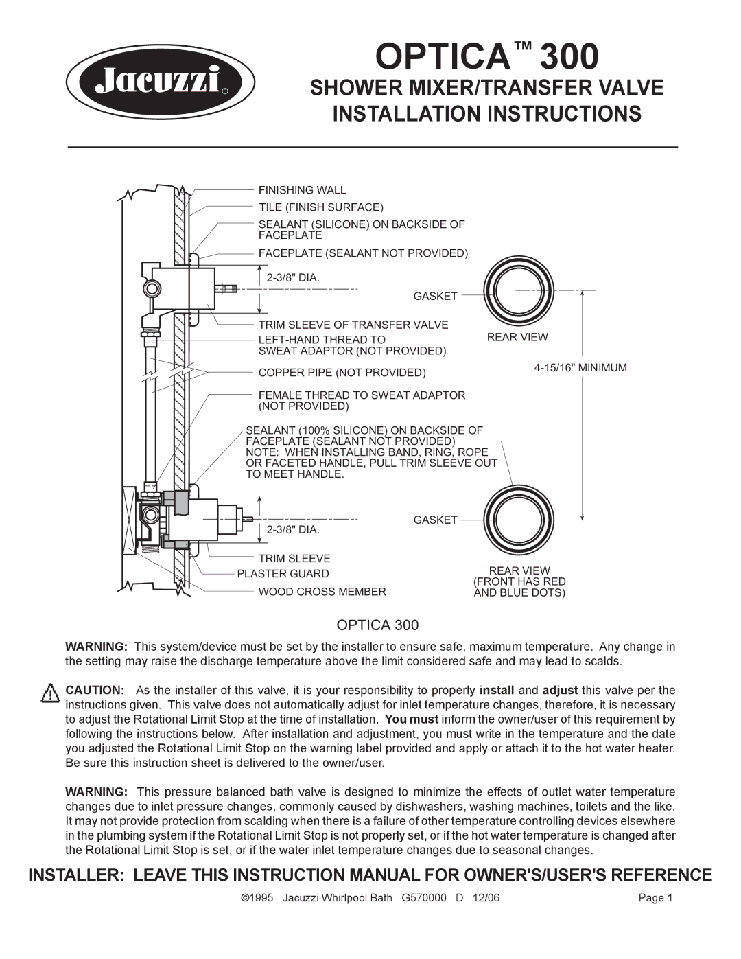 Jacuzzi 300 instruction manual Optica 