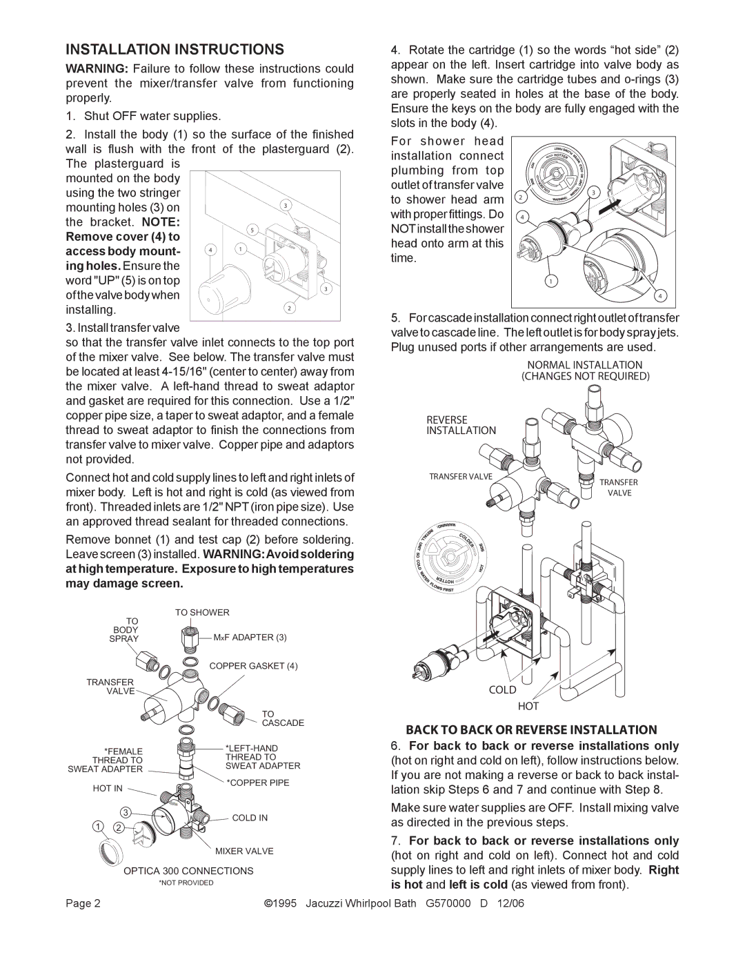 Jacuzzi 300 instruction manual Installation Instructions 