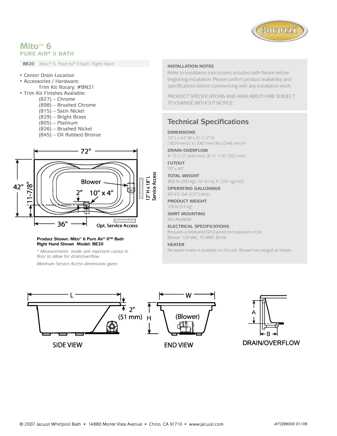 Jacuzzi BE20 Center Drain Location Accessories / Hardware Trim Kit Rotary #BN21, Brushed Nickel 845 - Oil Rubbed Bronze 