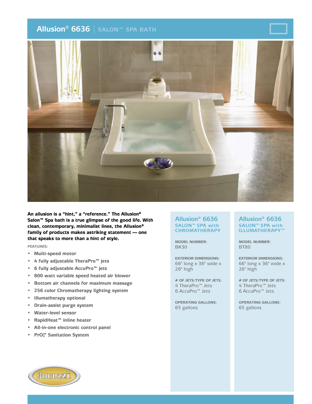 Jacuzzi technical specifications Duetta 6636 Whirlpool, Technical Specifications, Features, Upgrades & Accessories 