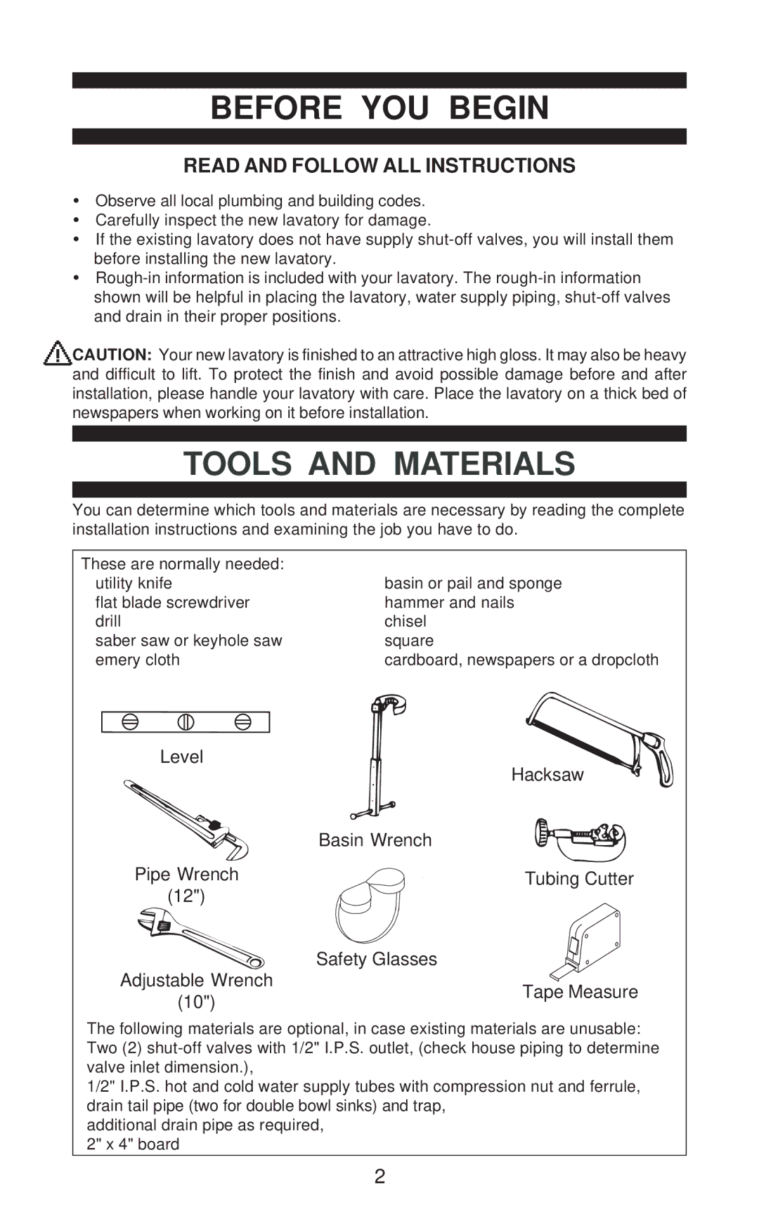 Jacuzzi BM43000 installation instructions Tools and Materials, Read and Follow ALL Instructions 