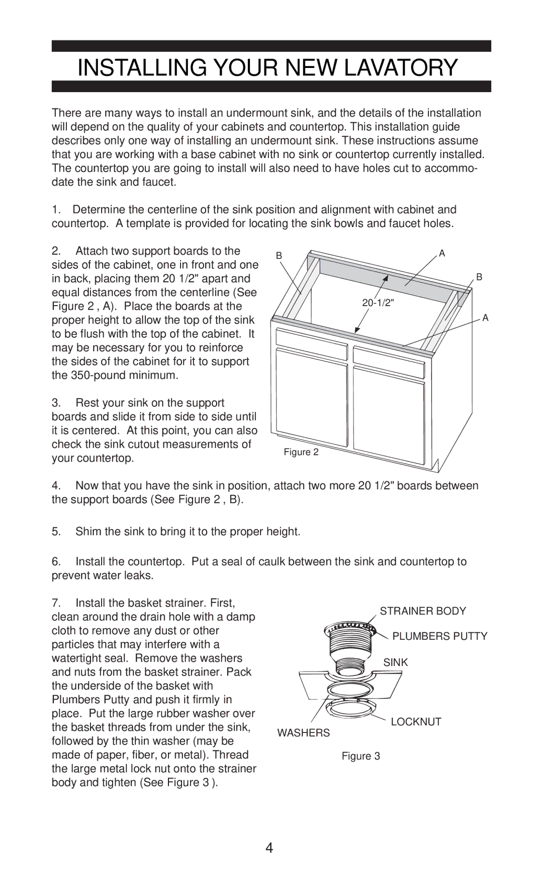 Jacuzzi BM43000 installation instructions Installing Your NEW Lavatory 