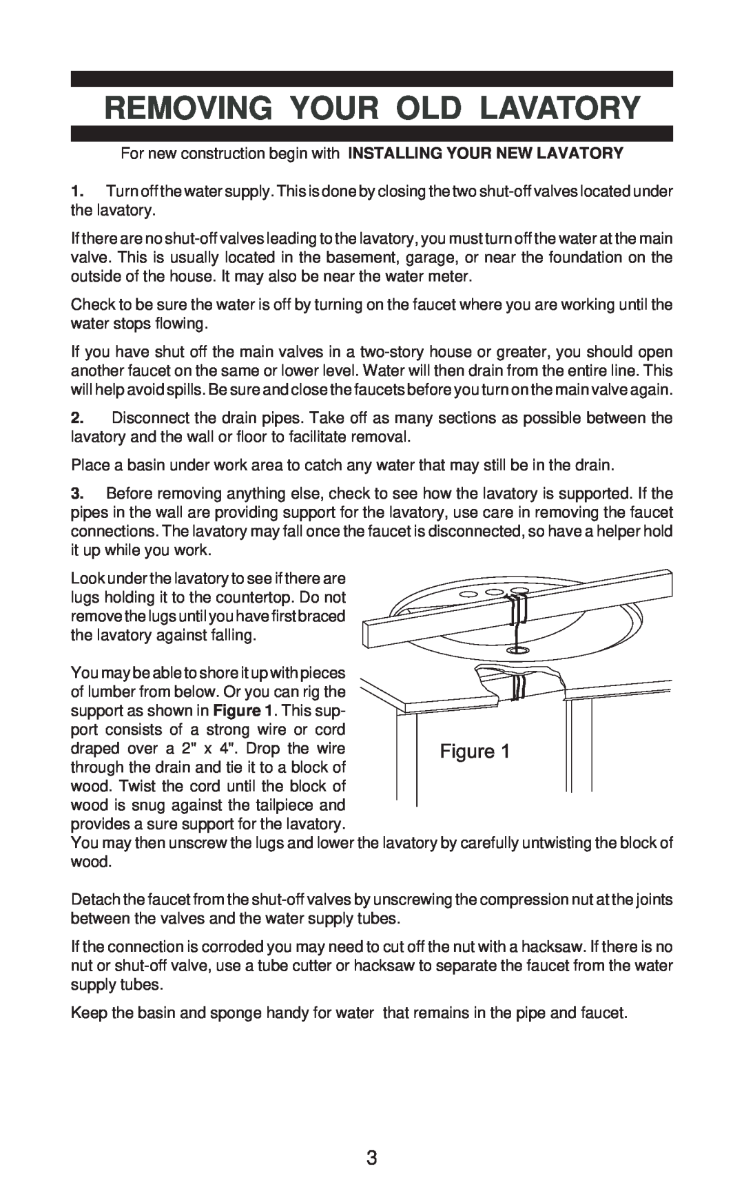 Jacuzzi BM43000 installation instructions Removing Your Old Lavatory 