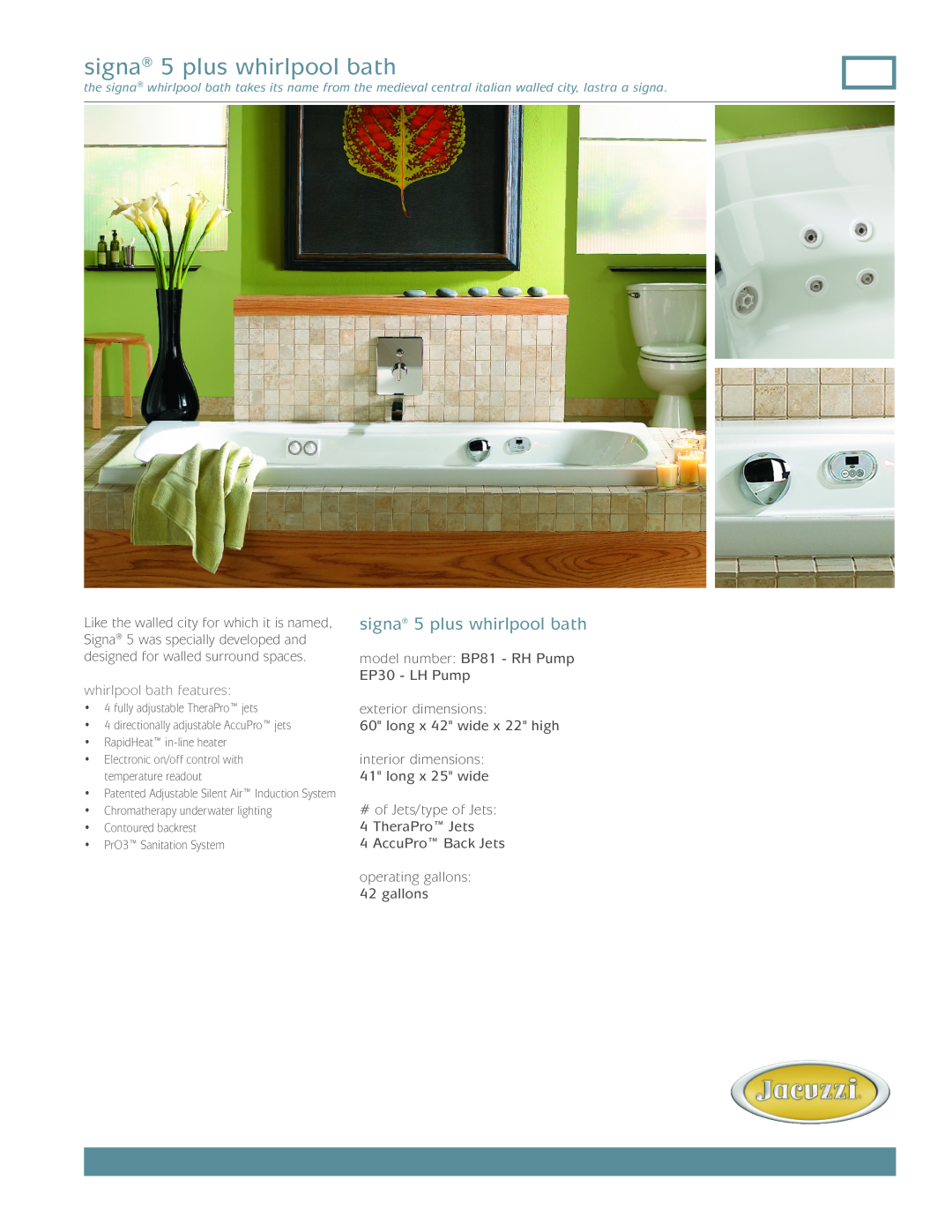 Jacuzzi BP81 dimensions signa 5 plus whirlpool bath, whirlpool bath features 