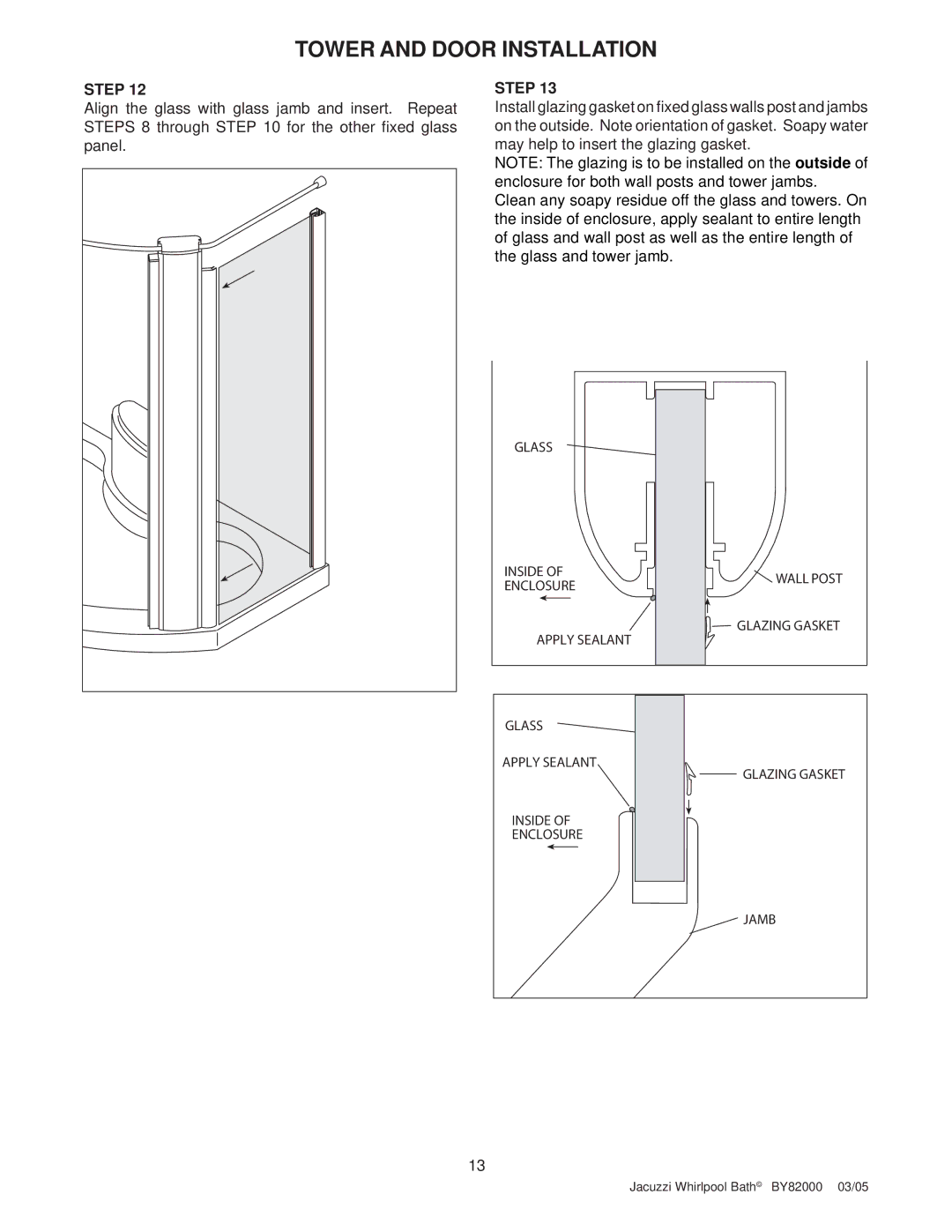 Jacuzzi BY82000 manual Tower and Door Installation 