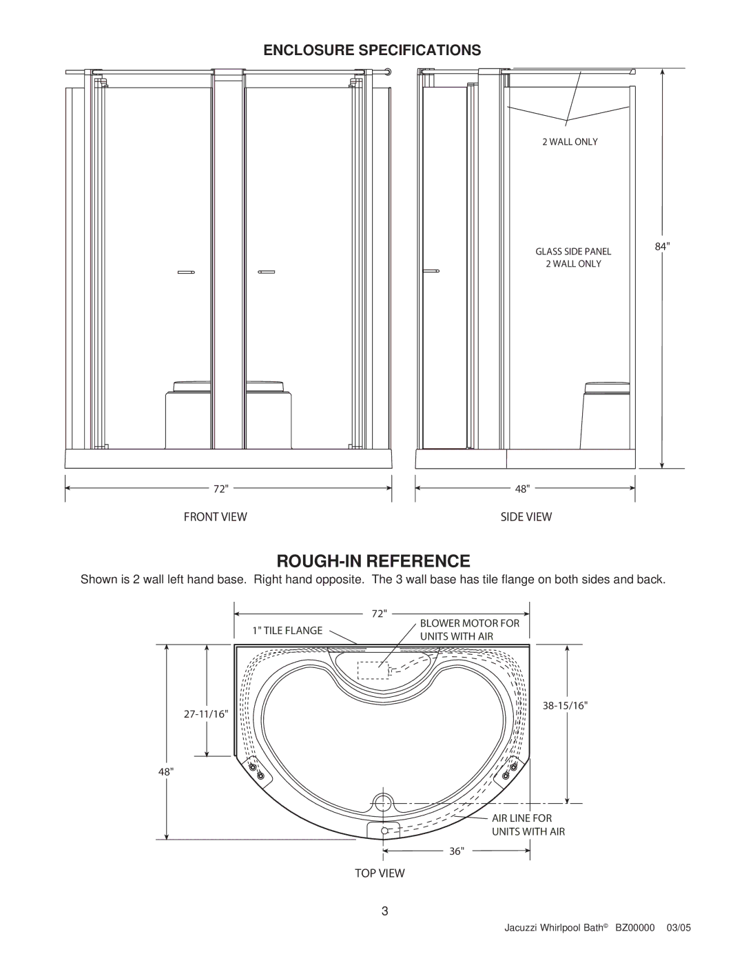 Jacuzzi BZ00000 operating instructions ROUGH-IN Reference 