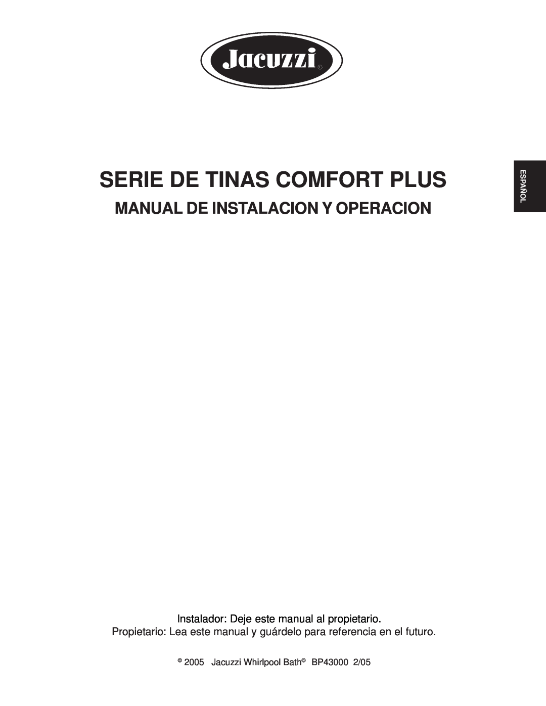 Jacuzzi Comfort Plus Bath Series Serie De Tinas Comfort Plus, Manual De Instalacion Y Operacion, Español 
