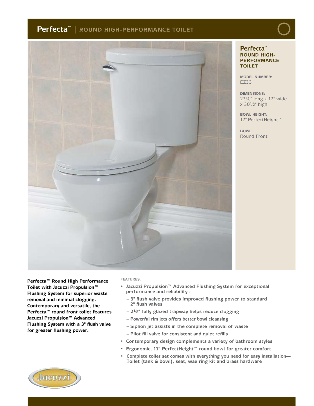 Jacuzzi eZ33, DD59 dimensions Perfecta, Round high- performance toilet 