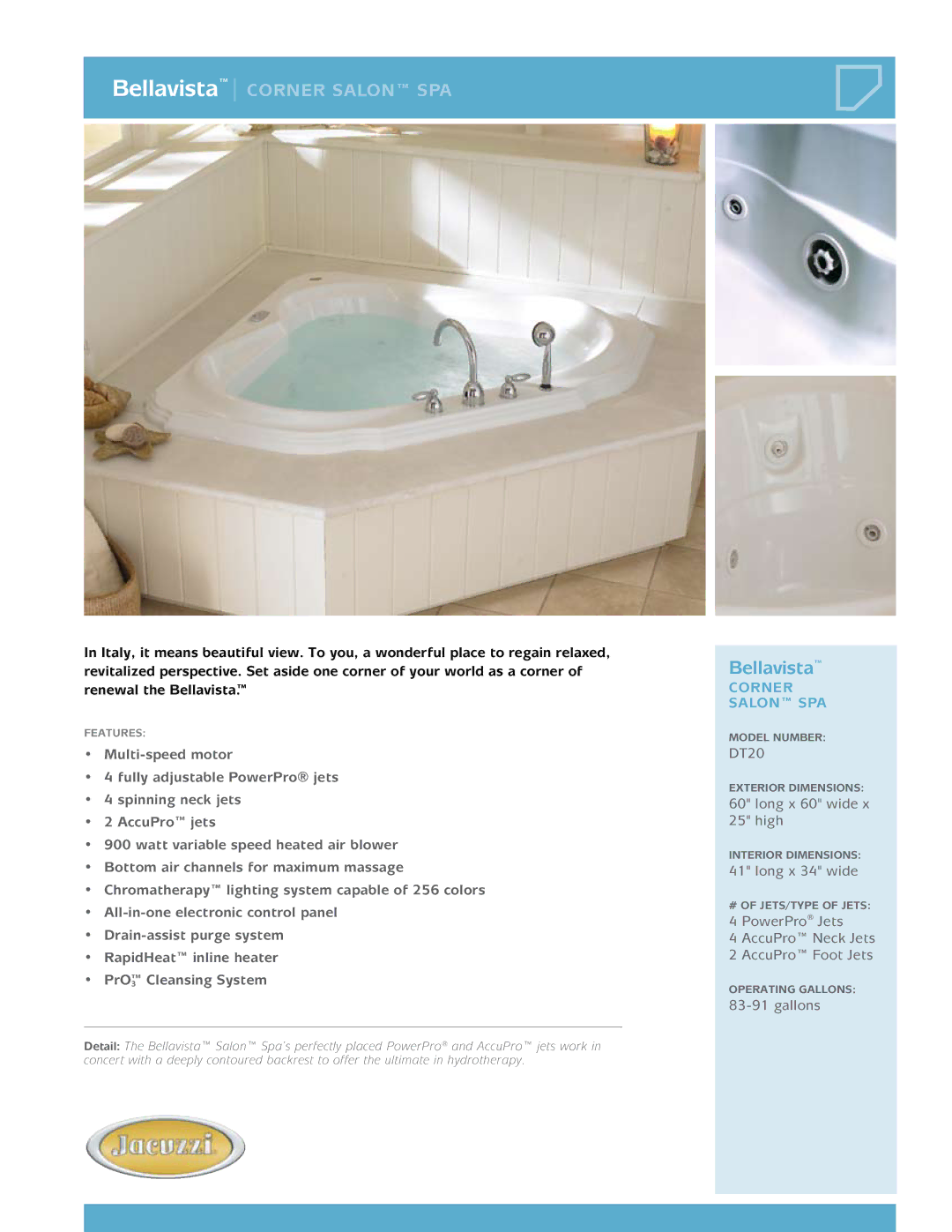 Jacuzzi DT20 dimensions Bellavistacorner salon spa, Salon SPA 