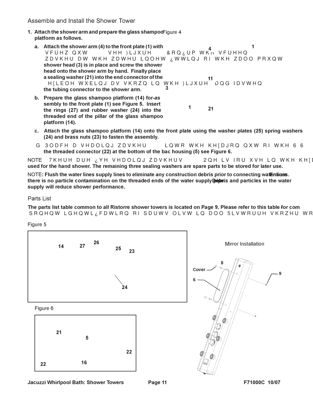 Jacuzzi EC33000, EC31000, EC30000 manual Assemble and Install the Shower Tower, Mirror Installation 