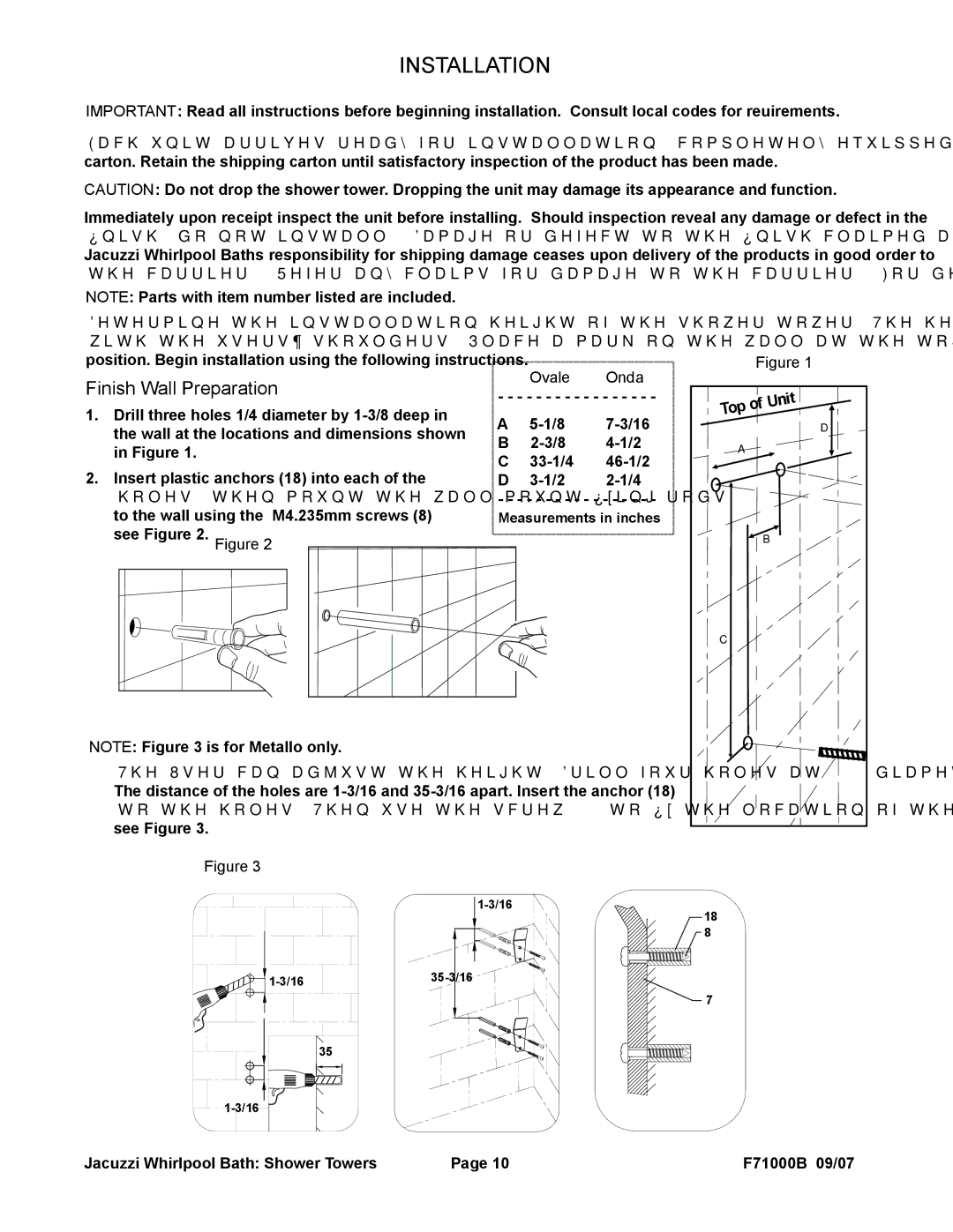 Jacuzzi EC30000, EC31000, EC33000 manual Installation, Finish Wall Preparation 