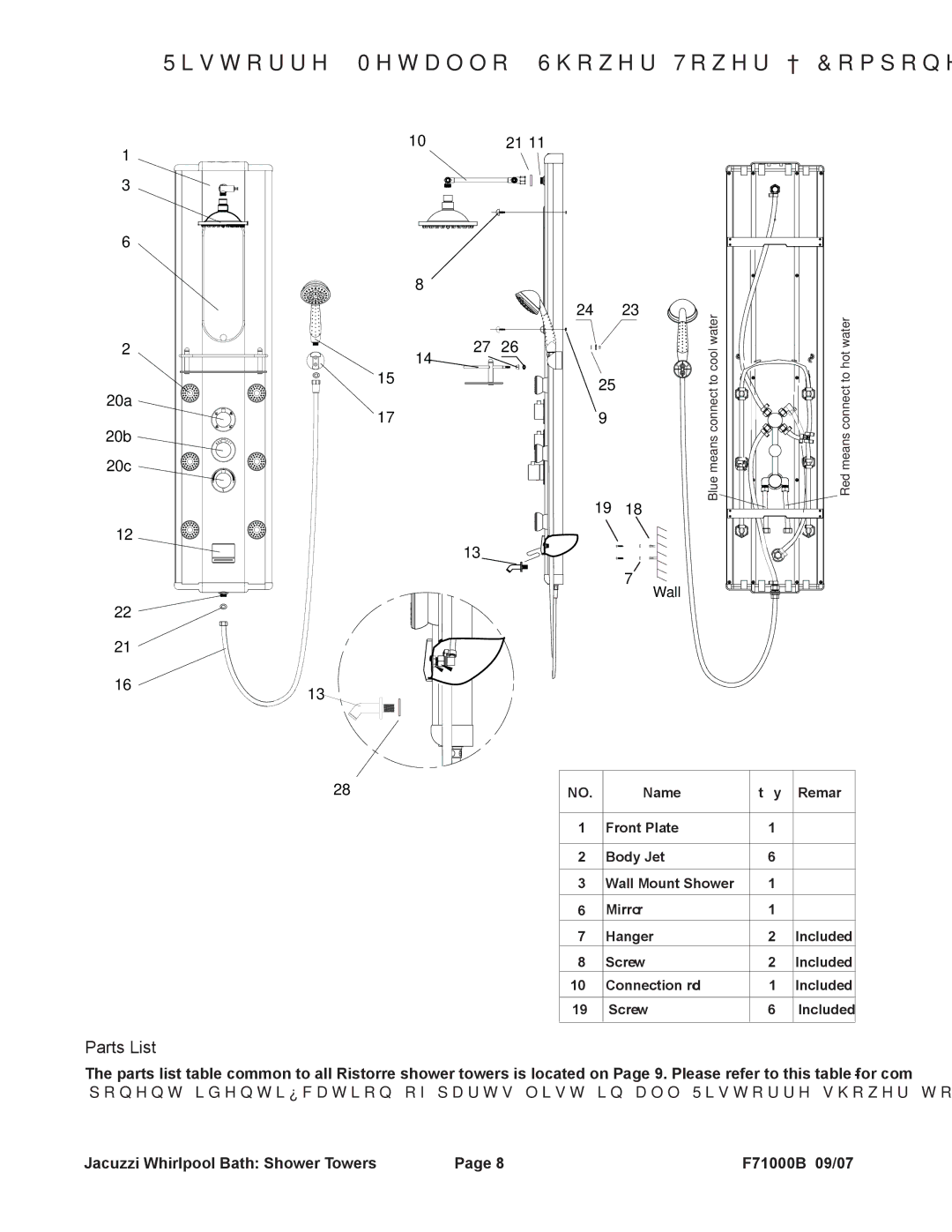 Jacuzzi EC33000, EC31000, EC30000 manual Ristorre Metallo Shower Tower Component Identification, 20a 20b 20c 1613 