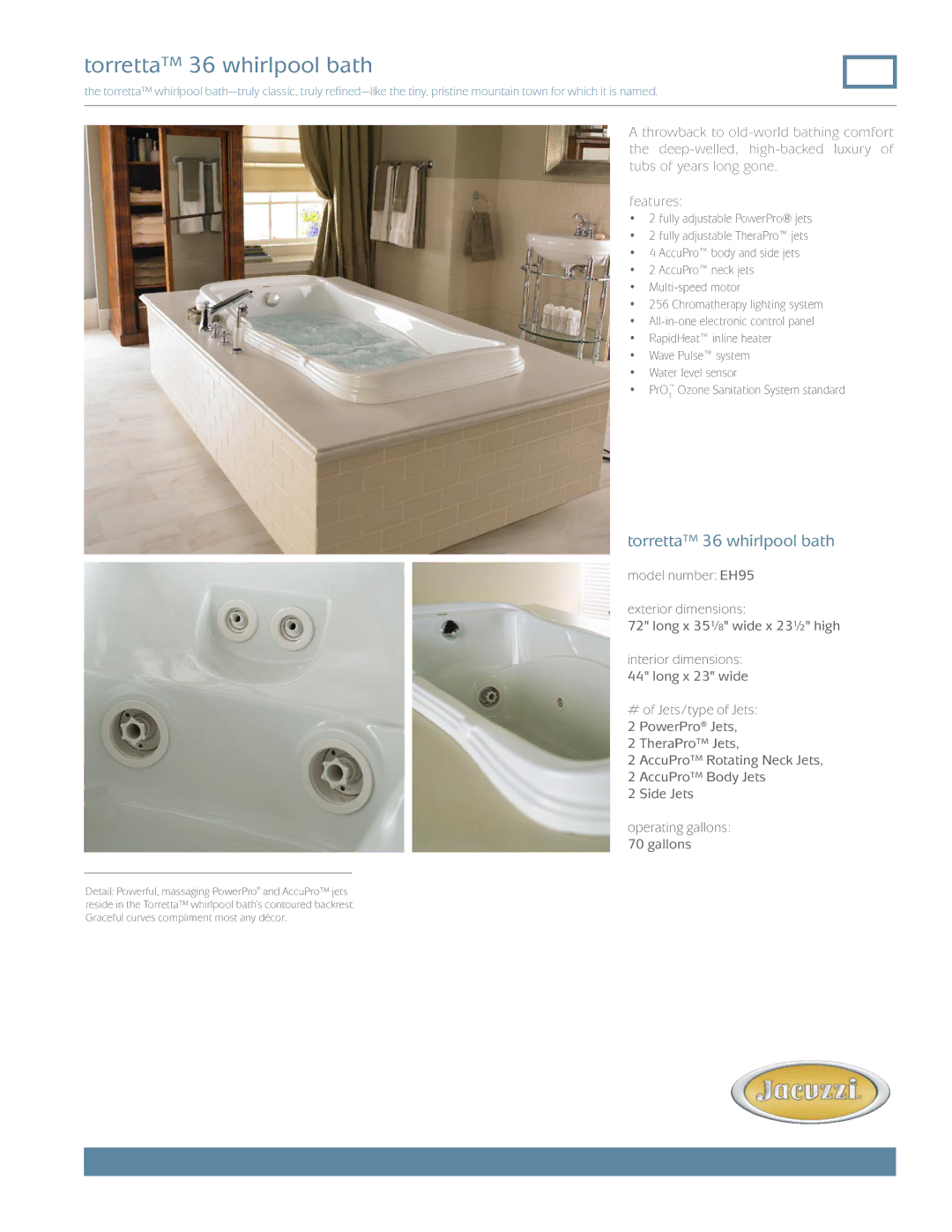 Jacuzzi EH95 dimensions Torretta 36 whirlpool bath 