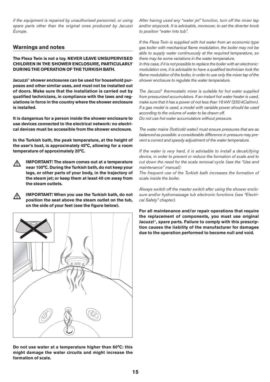 Jacuzzi ELT 10 installation manual Do not use hot water accumulators without pressure 