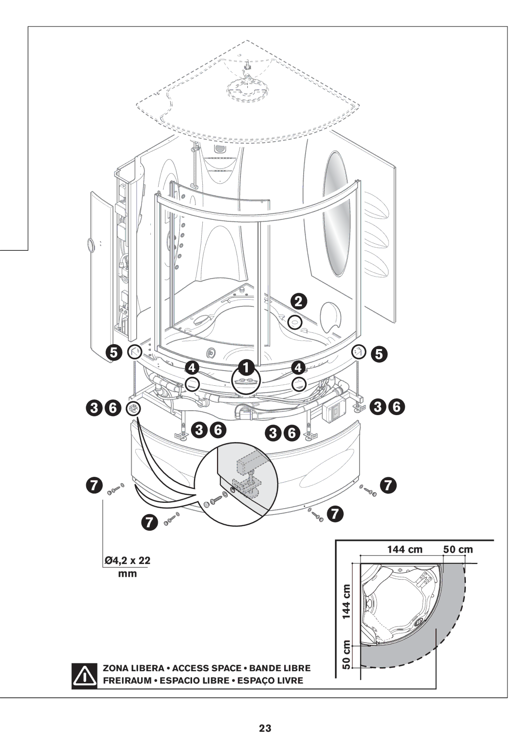 Jacuzzi ELT 10 installation manual Ø4,2 x 144 cm 50 cm 