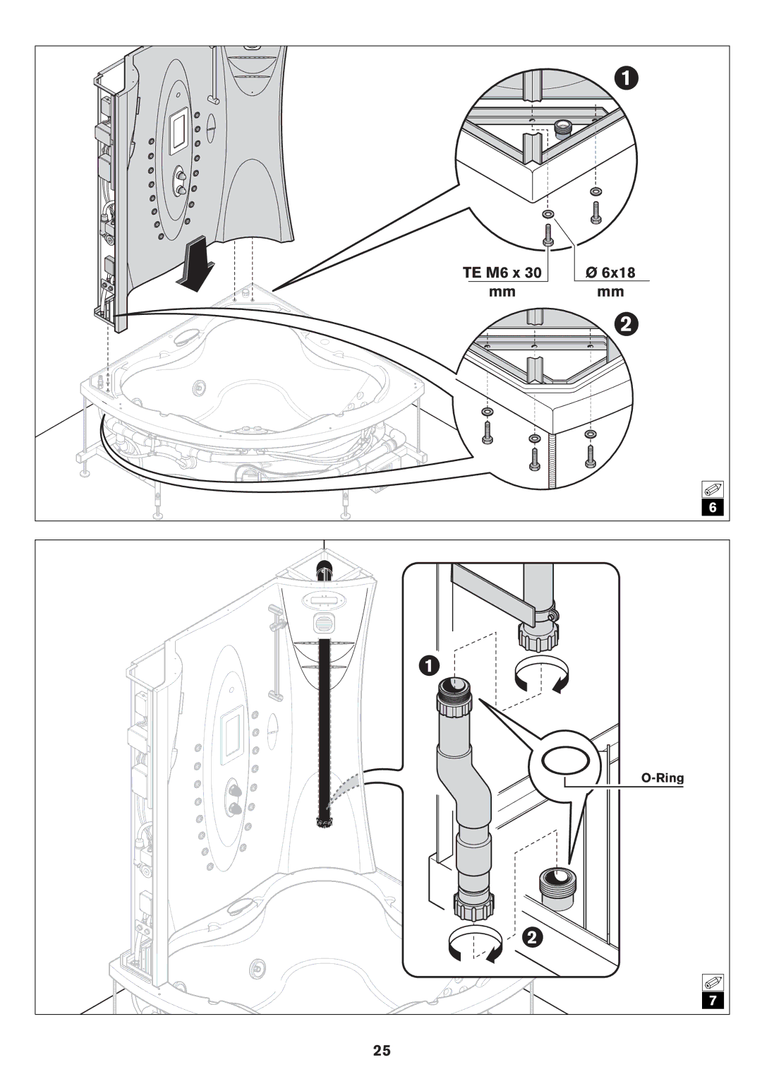 Jacuzzi ELT 10 installation manual TE M6 x 6x18, Ring 