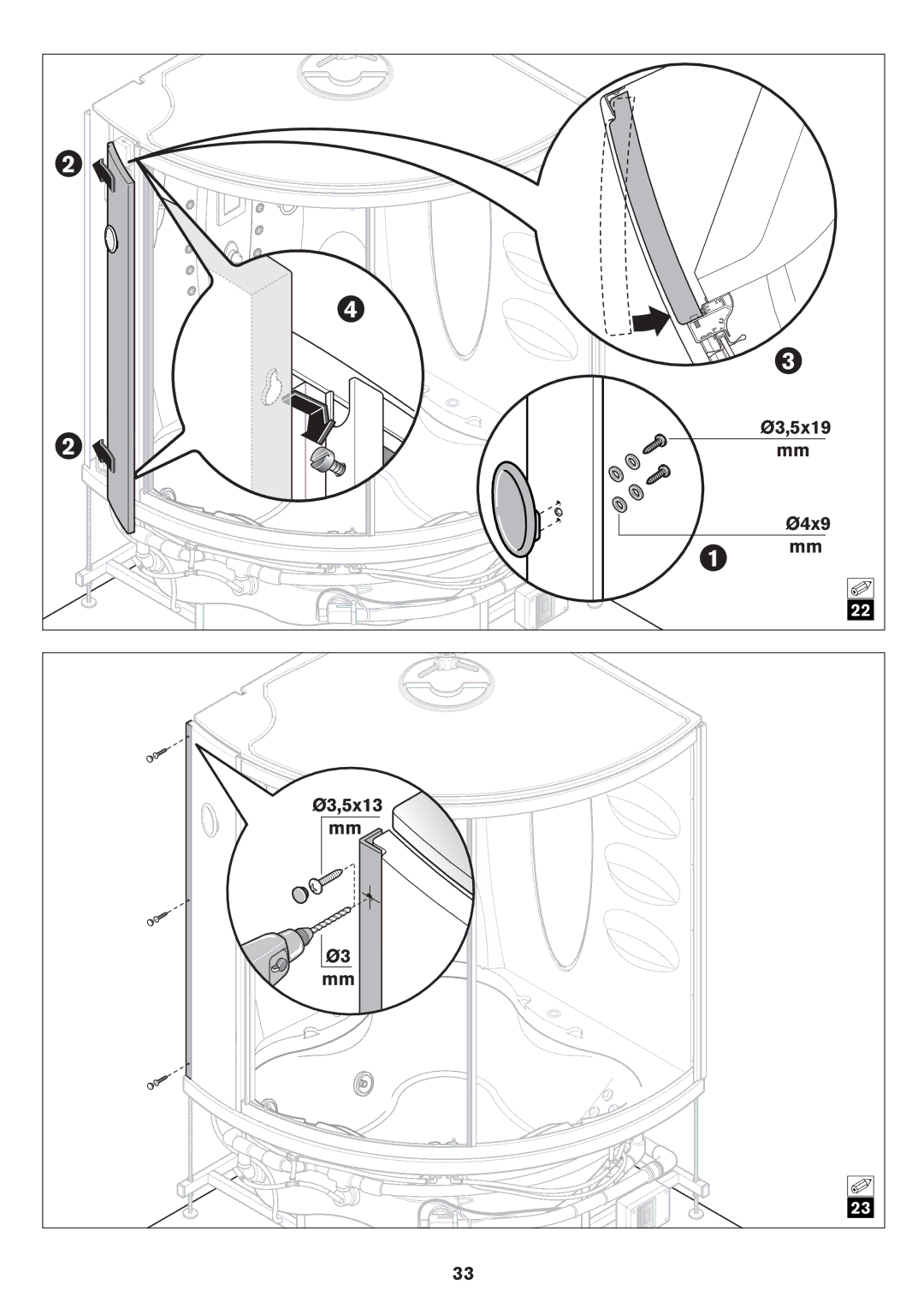 Jacuzzi ELT 10 installation manual Ø3,5x19, Ø4x9, Ø3,5x13 